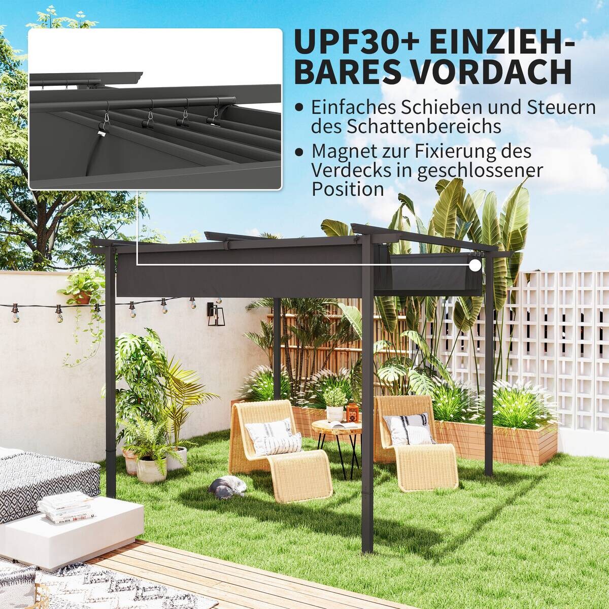 Outsunny Pergola dunkelgrau Metall B/H/L: ca. 300x227x300 cm