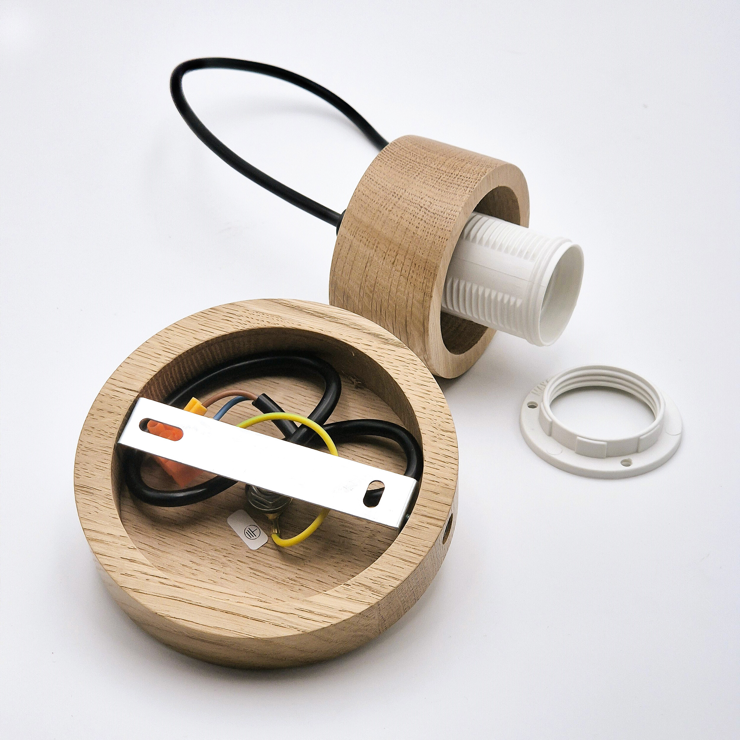 Lamkur Hängeleuchte Harmony weiß Eiche Glas Holz B/H/L: ca. 20x105x20 cm 1.0 Brennstellen