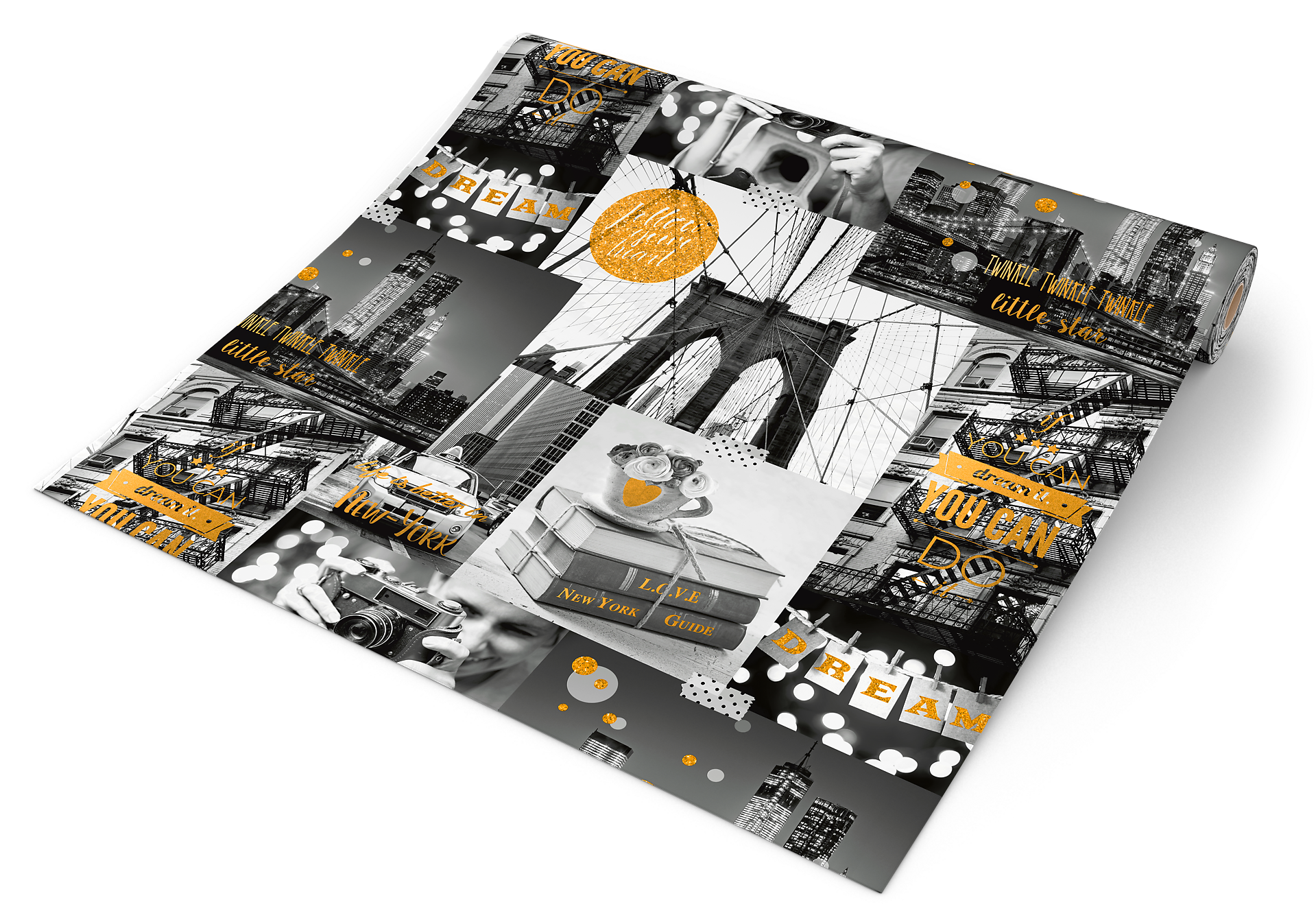 Papiertapete New York grau schwarz gelb B/L: ca. 53x1005 cm