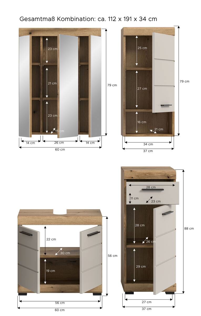 Badezimmer-Set Scout Evoke Oak Nachbildung Kaschmirgrau Nachbildung B/H/T: ca. 112x191x34 cm