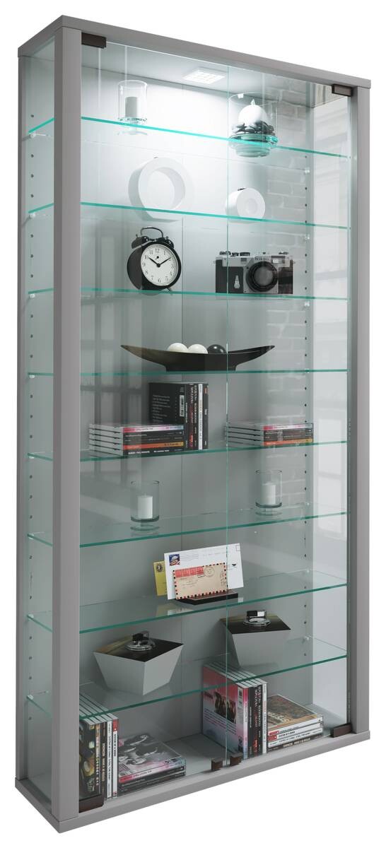 Vitrine Vitrosa Maxi silber Holzwerkstoff Glas B/H/T: ca. 59x113x18 cm