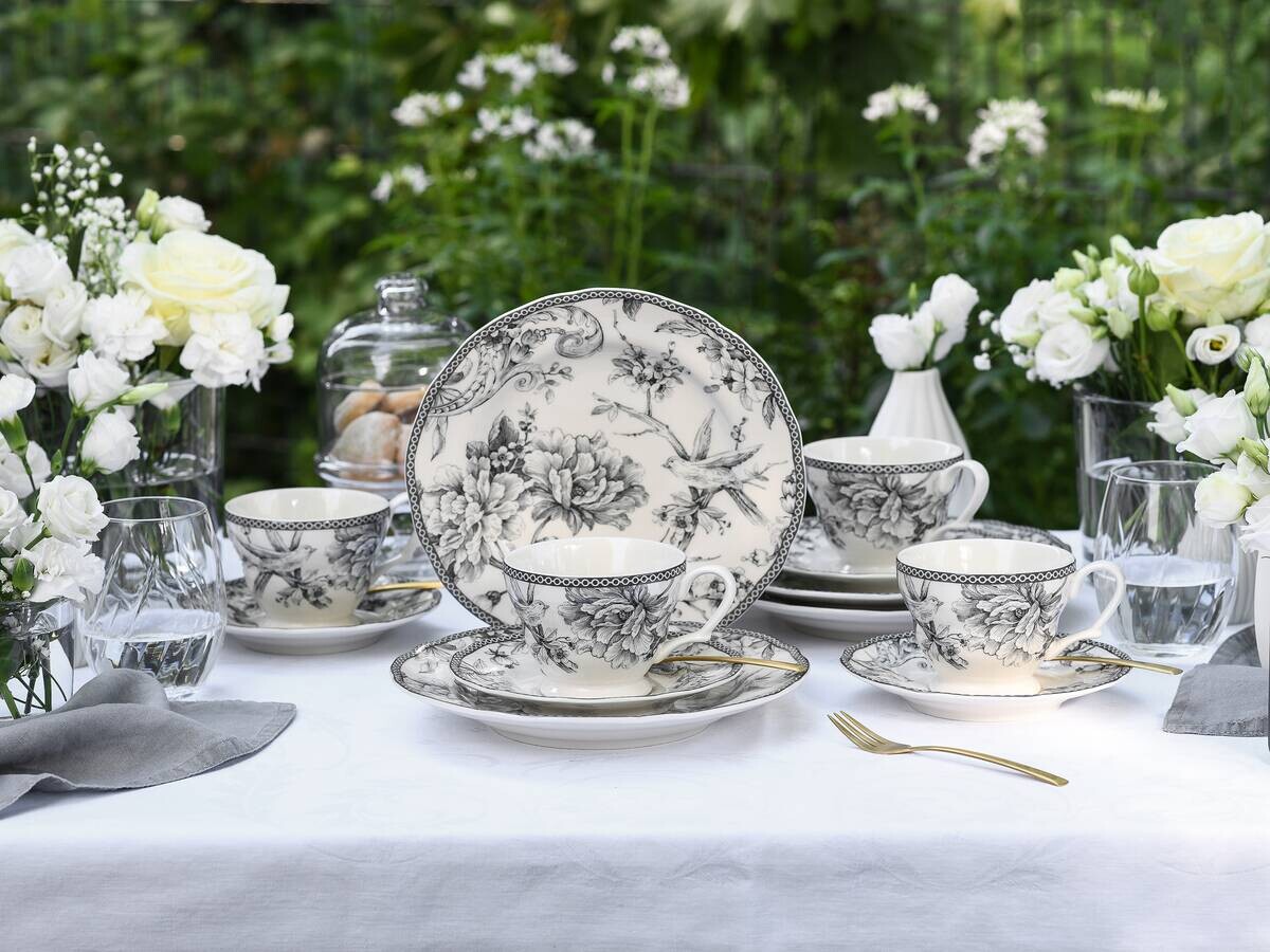 CreaTable Kaffeeservice Adelaide Grau grau Porzellan 12 tlg.