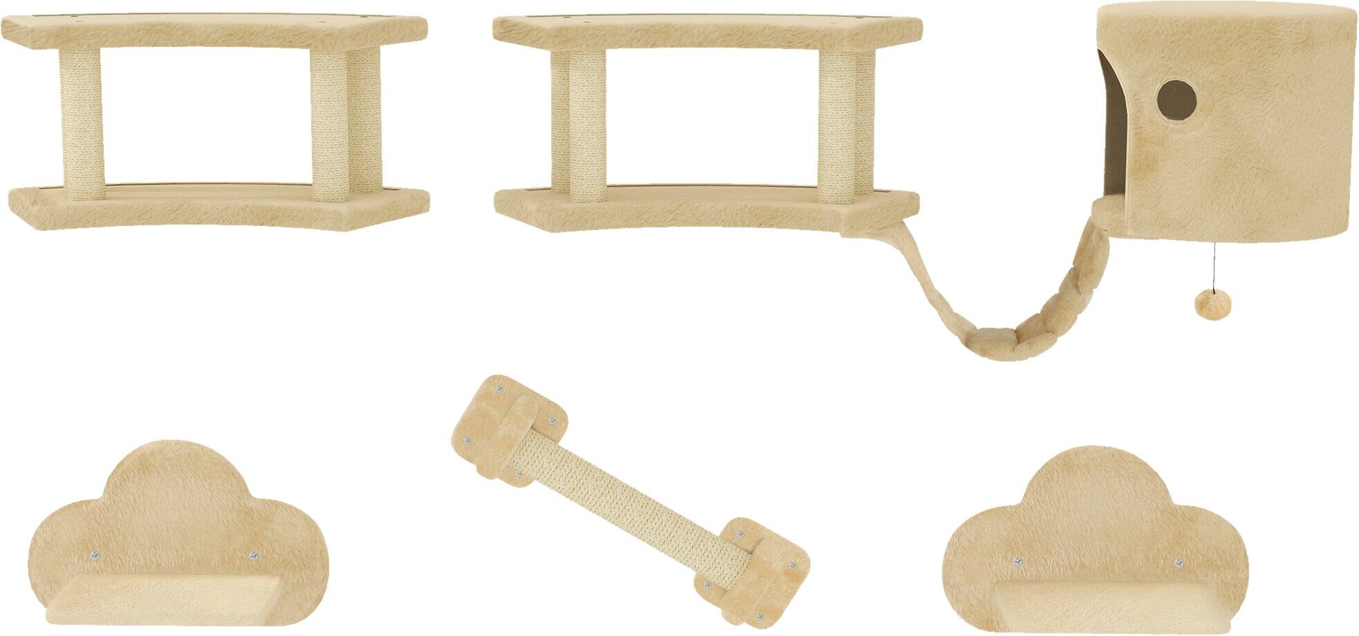 PawHut Katzen Kletterwand Set beige Spanplatte B/H/L: ca. 34x28x133 cm
