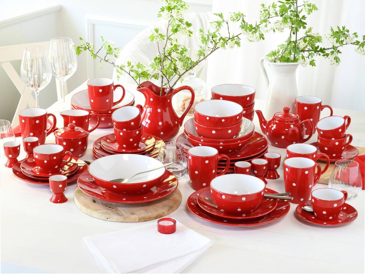 CreaTable Tafelservice Polka Dots weiß Steinzeug 12 tlg.