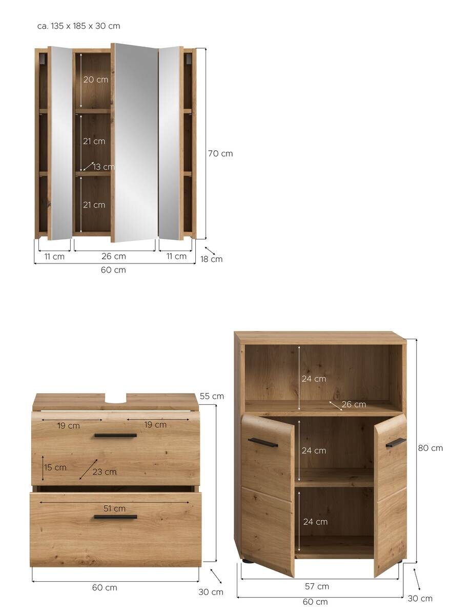 Badezimmer-Set Ice Artisan Oak Nachbildung B/H/T: ca. 135x185x30 cm