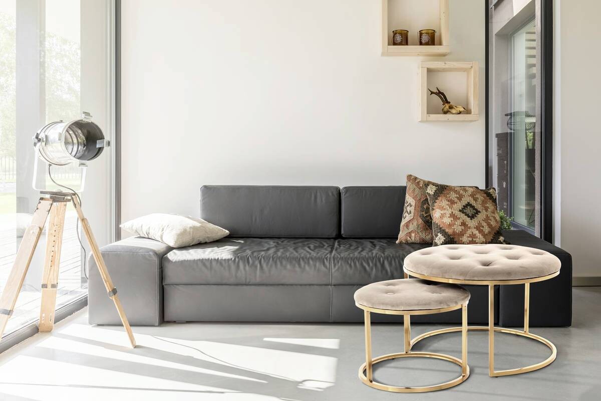 360 Living Hocker Myla 100 2er-Set taupe gold Samt Metall H/D: ca. 41x60 cm