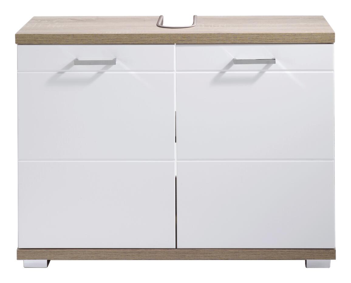 Waschbeckenunterschrank NEBRASKA Eiche Nachbildung weiß Hochglanz silber verchromt B/H/T: ca. 80x59x31,5 cm