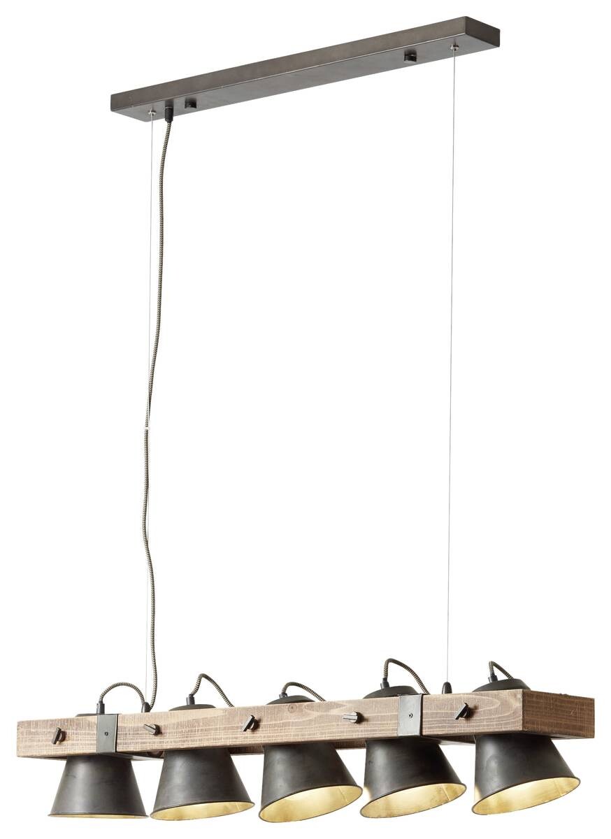 Brilliant Pendelleuchte Plow schwarz dunkelbraun Metall Holz B/T/L: ca. 95x20x115 cm E27 5 Brennstellen