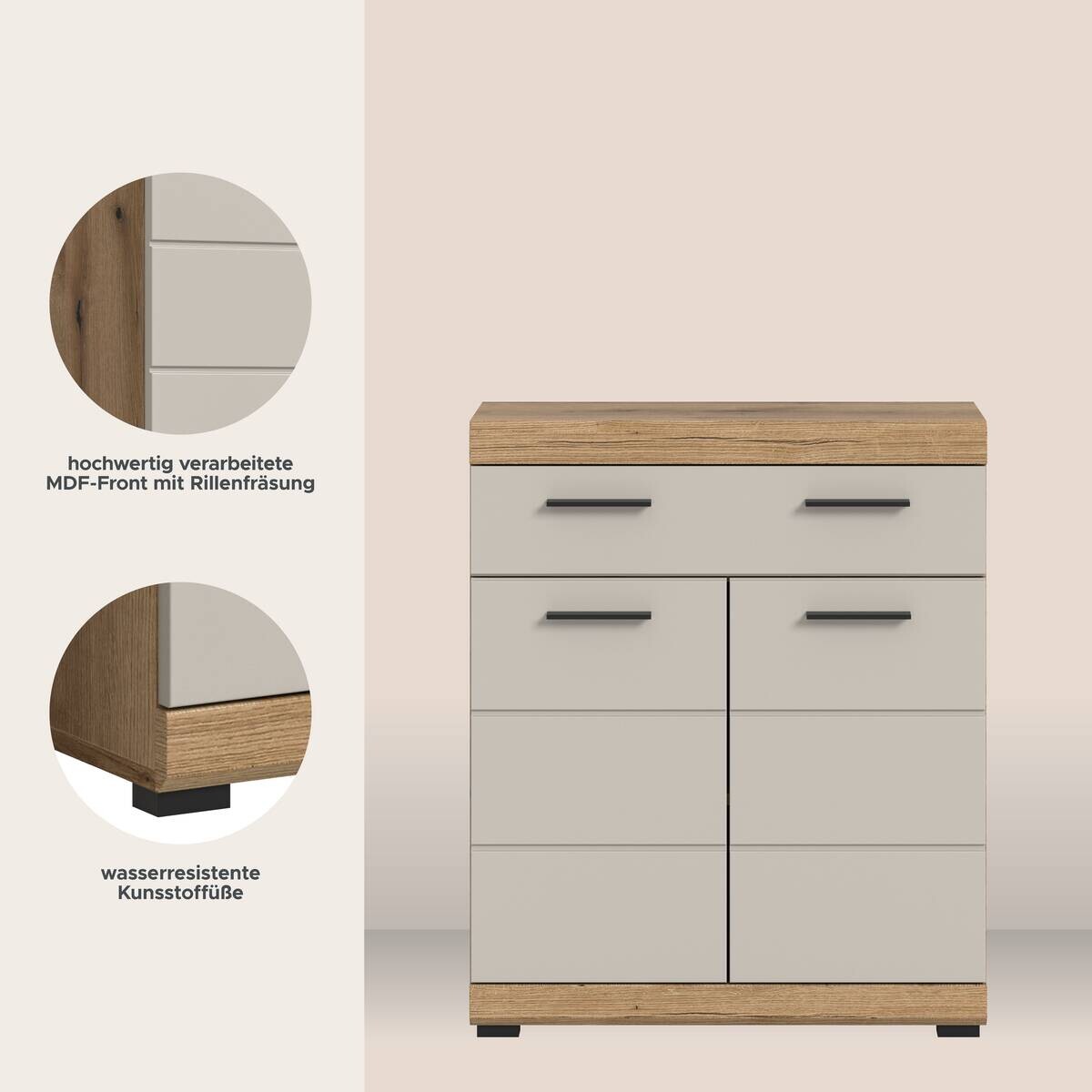 Badhochschrank Scout Evoke Oak Nachbildung Kaschmirgrau Nachbildung B/H/T: ca. 74x88x31 cm