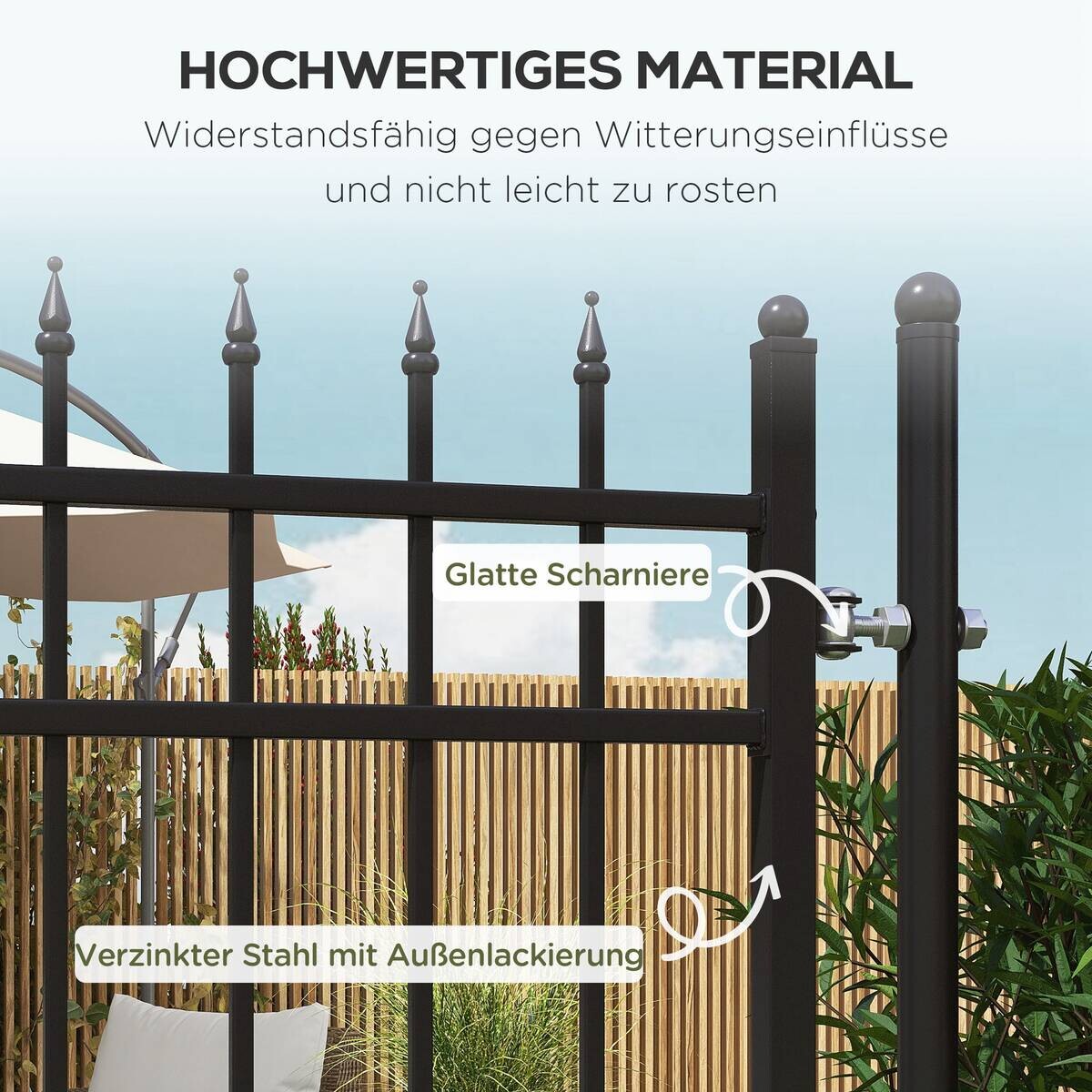 Outsunny Gartentor schwarz Edelstahl B/H/L: ca. 0,12x107x204 cm