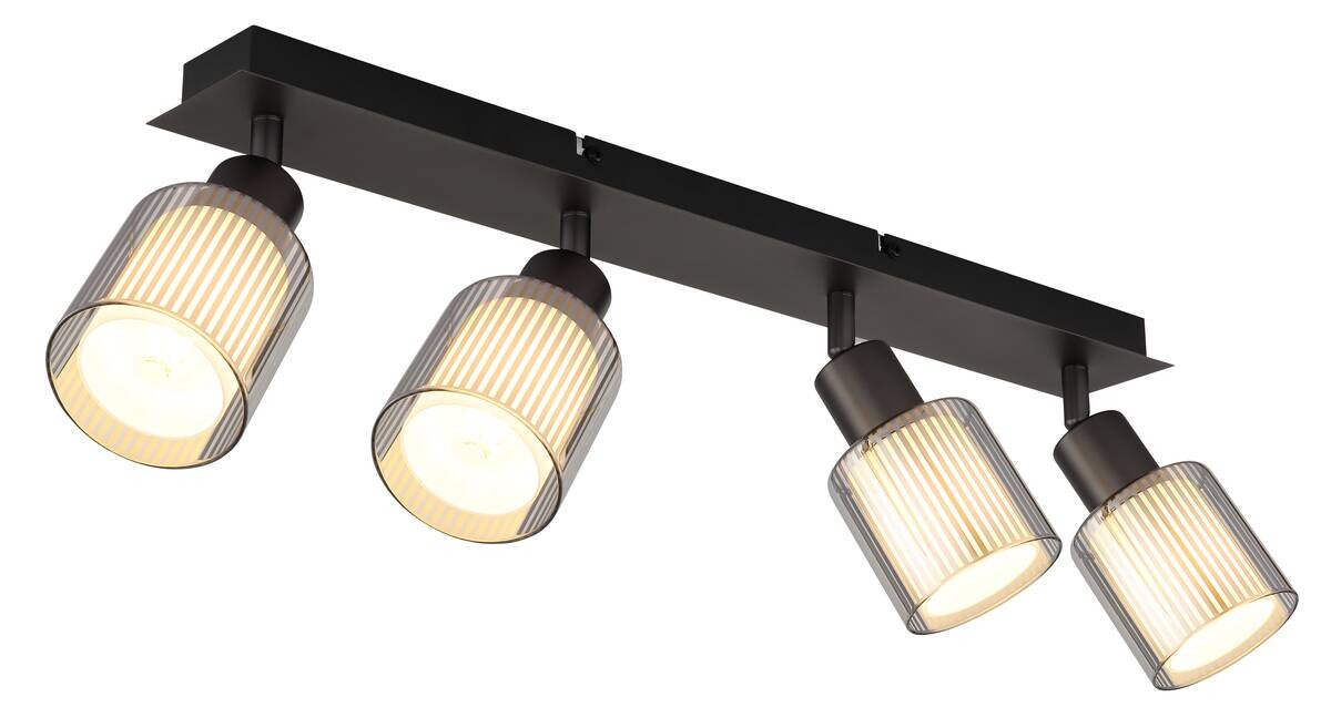 GLOBO Strahler Chrom schwarz Metall Glas B/H/L: ca. 10,5x56,5x16,5 cm E14 4 Brennstellen