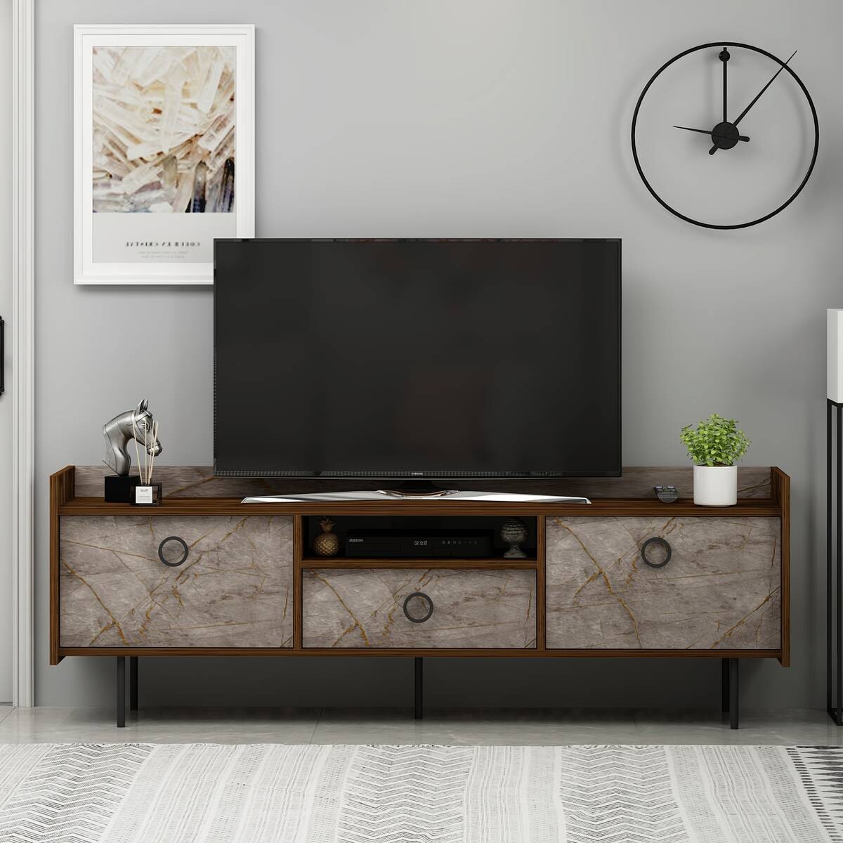 TV-Lowboard Büsra walnuss Nachbildung grau B/H/T: ca. 184x63x37 cm