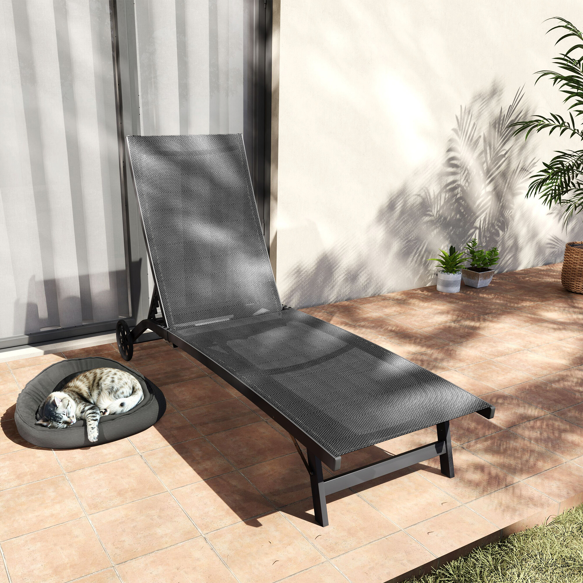 Outsunny Sonnenliege schwarz Aluminium B/H/L: ca. 165x102x66 cm
