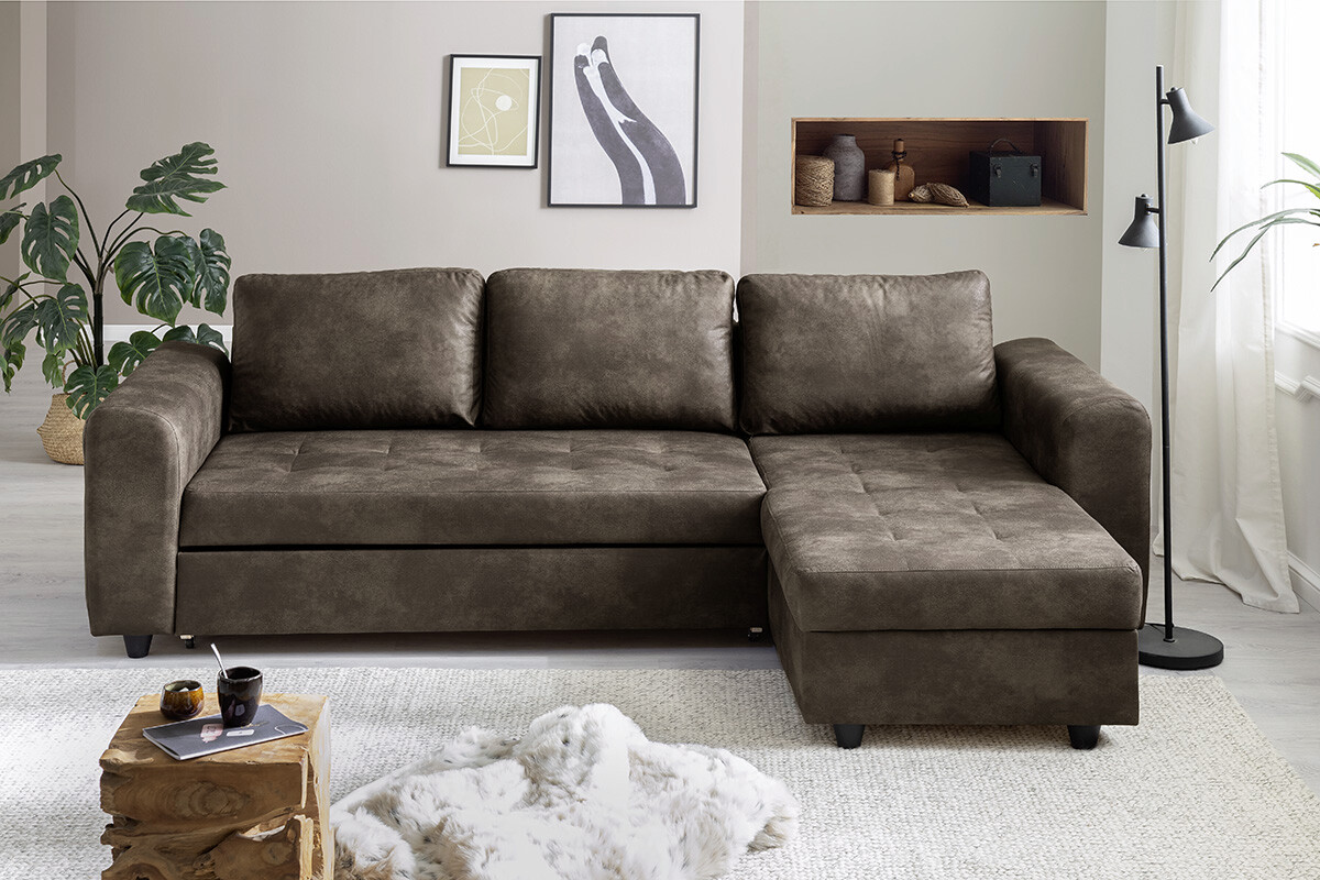 Ecksofa mit Bettfunktion und Bettkasten dunkelbraun B/T: ca. 245x155 cm