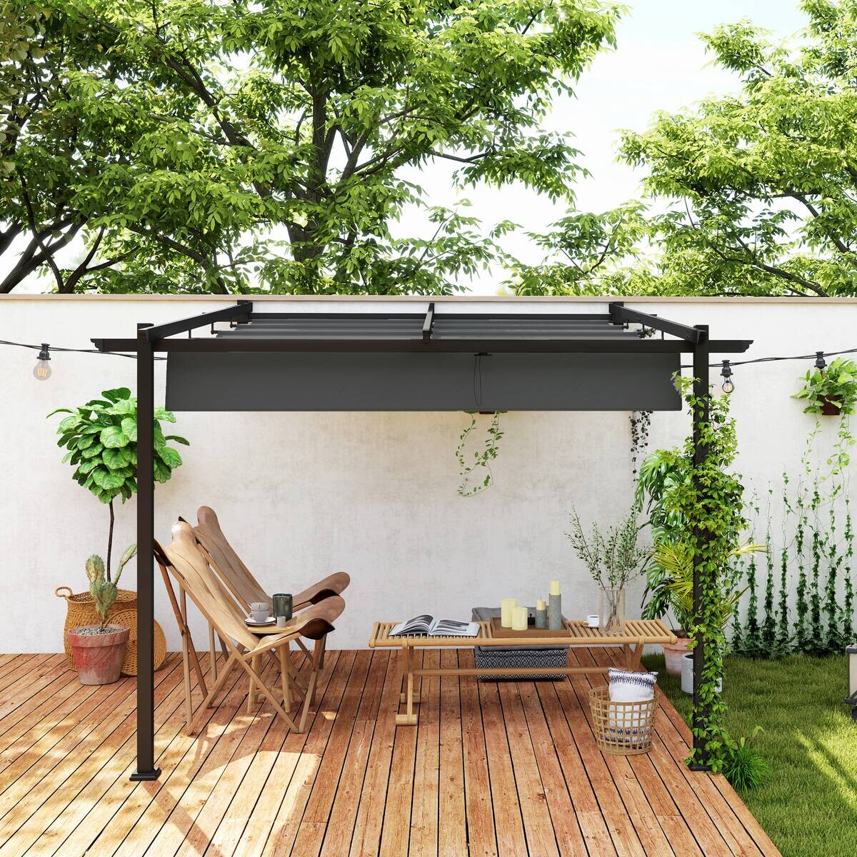 Outsunny Pergola dunkelgrau Aluminium B/H/L: ca. 297x230x297 cm