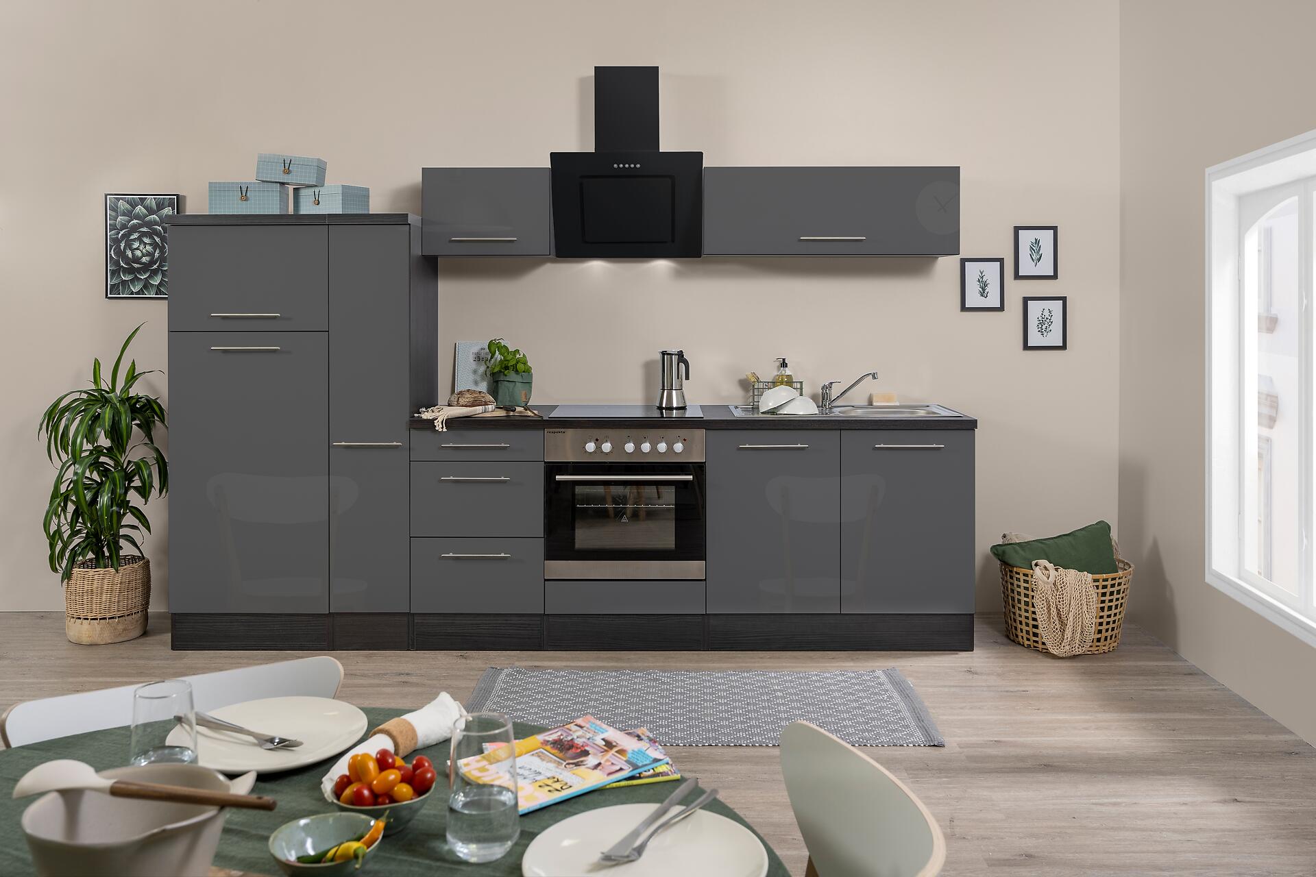 Respekta Küchenblock Amanda grau Hochglanz B/H/T: ca. 300x200x60 cm