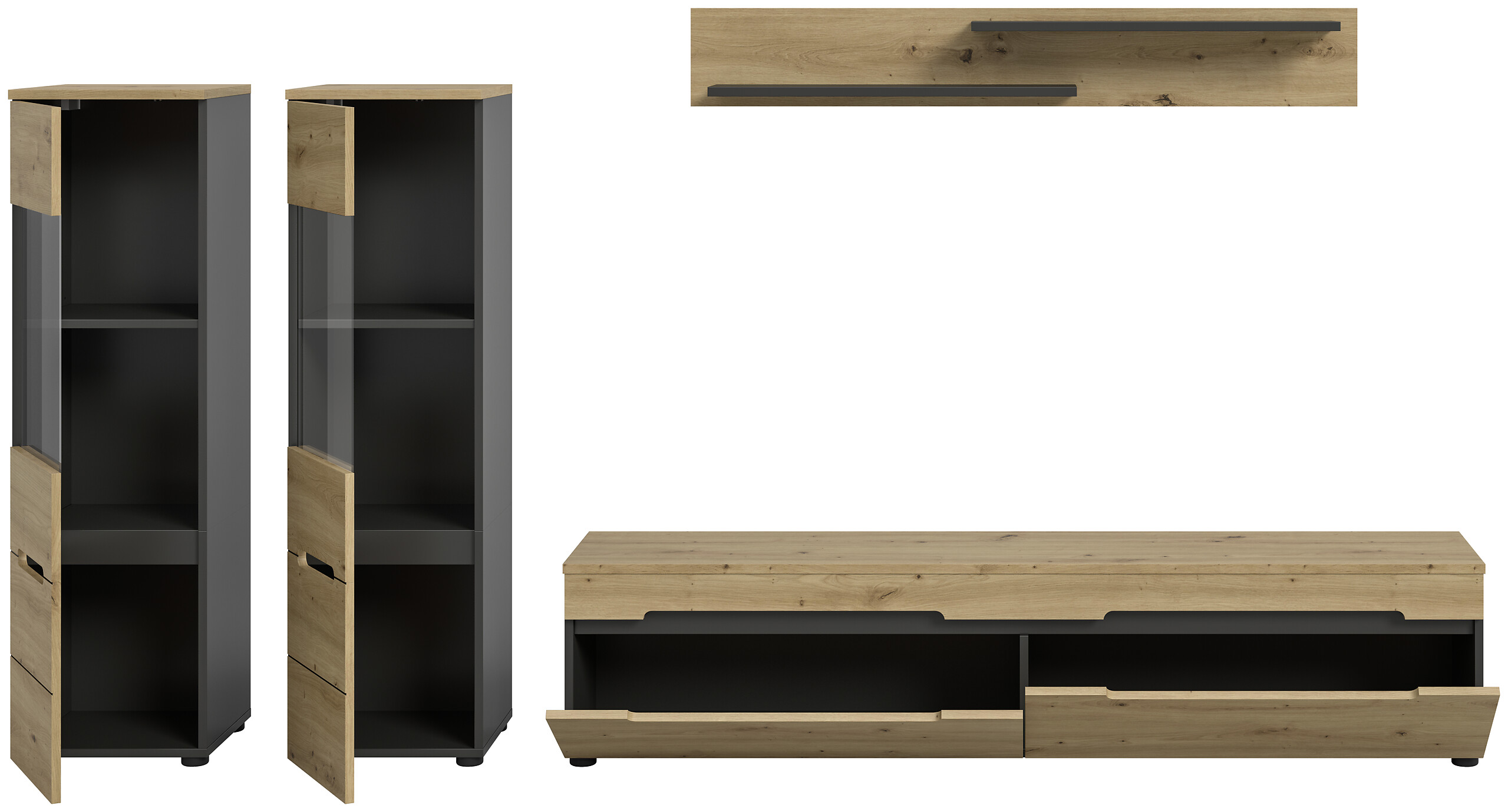 Wohnwand Canu basaltgrau Nachbildung Artisan Oak Nachbildung B/H/T: ca. 272x141x33 cm