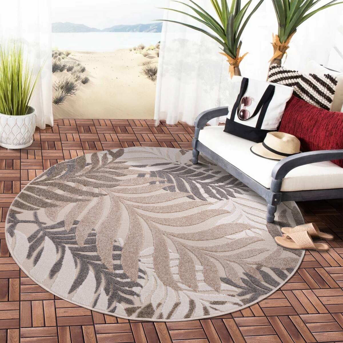 Sanat Outdoorteppich FLORAL creme B/L: ca. 150x150 cm