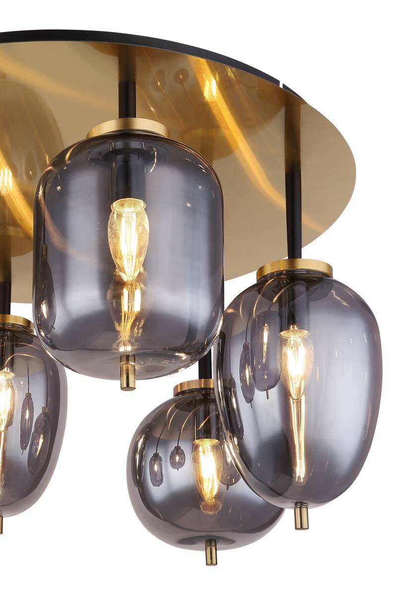 GLOBO Deckenleuchte Blacky messing Glas Metall H/D: ca. 38x65 cm 6 Brennstellen