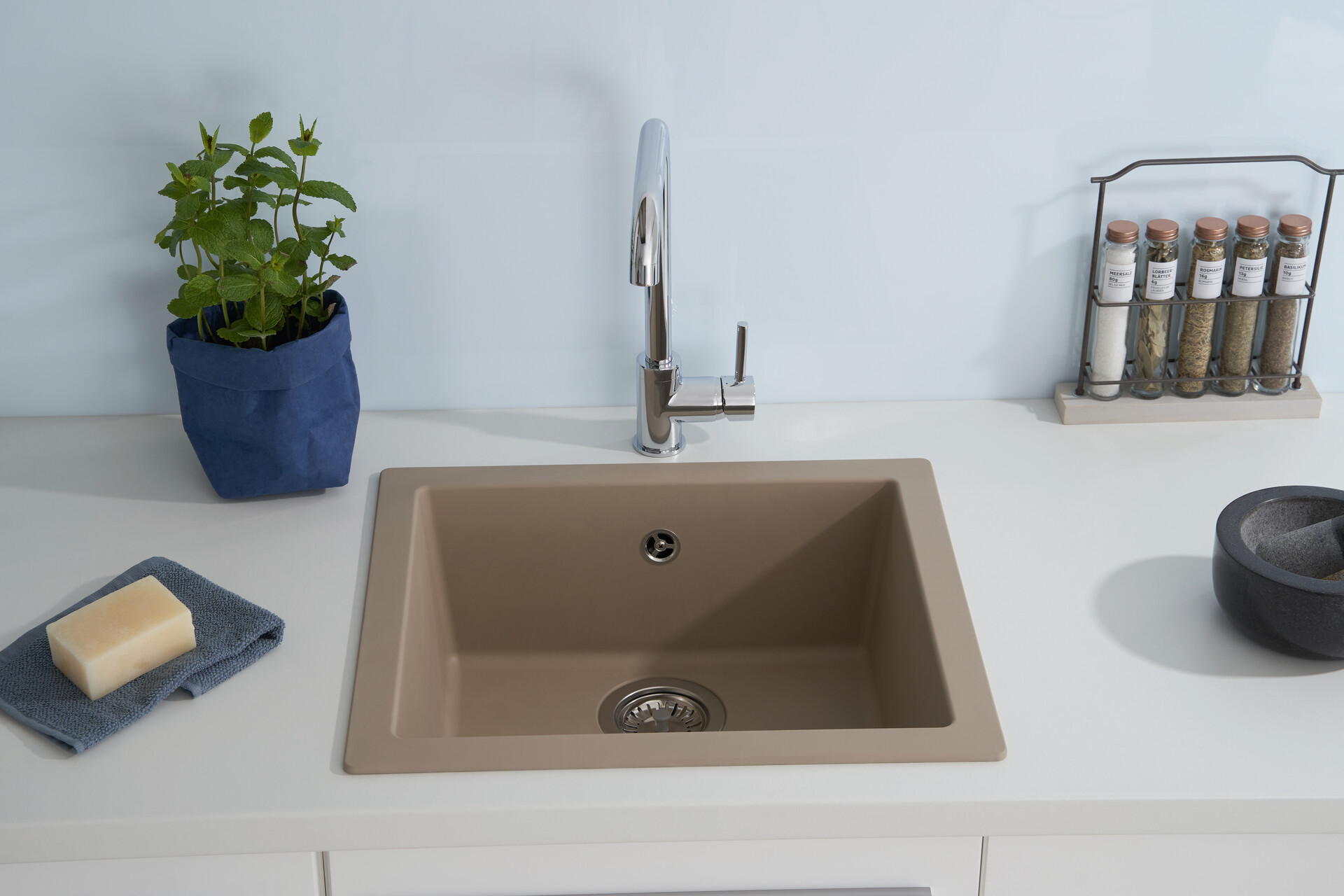 Respekta Einbauspüle Ohio 50 x 44 B sandbeige Mineralite B/H/T: ca. 44x19x50 cm