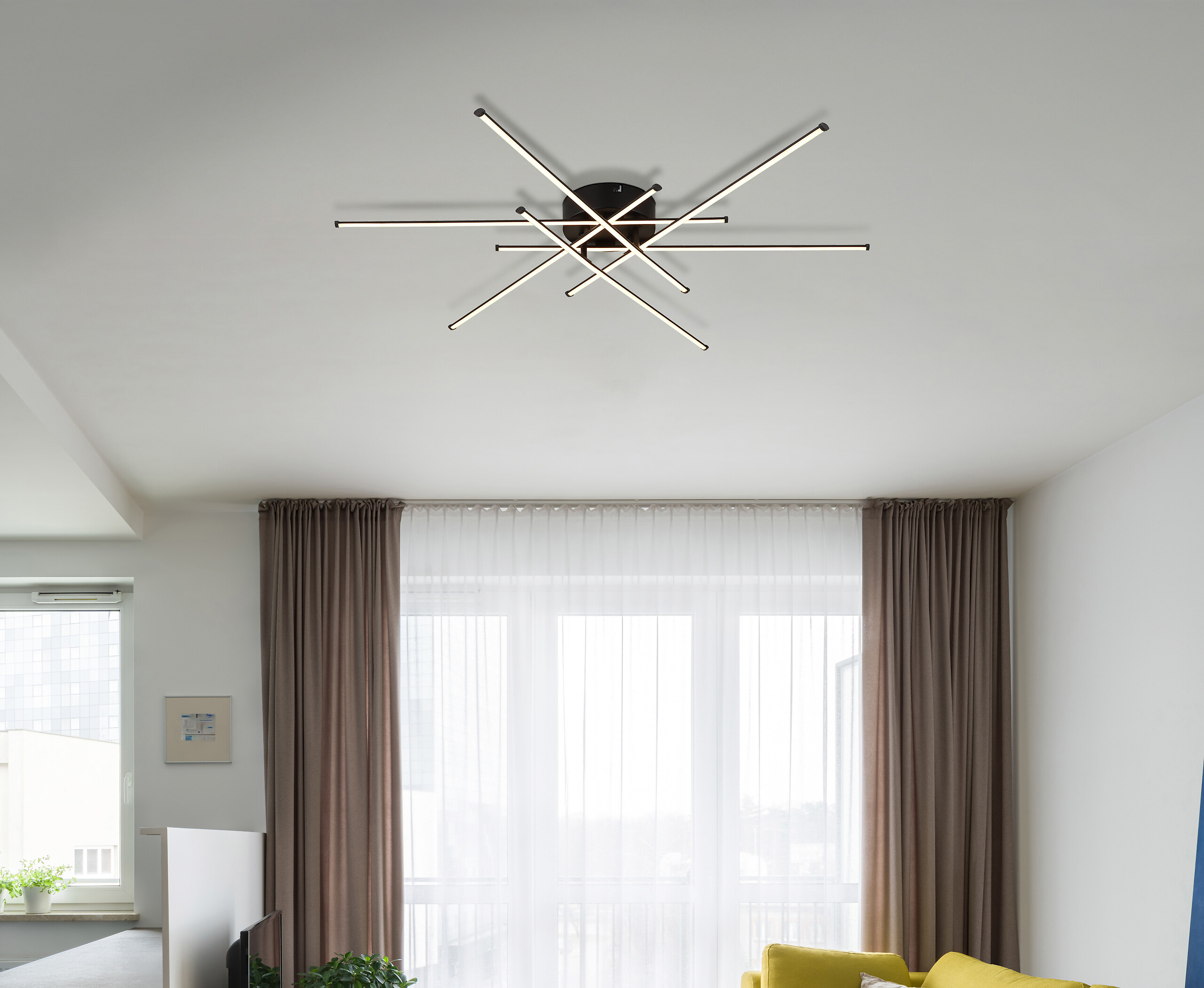 GLOBO LED-Deckenleuchte mattschwarz Opal Kunststoff Metall H/D: ca. 7,7x80 cm 1 Brennstellen