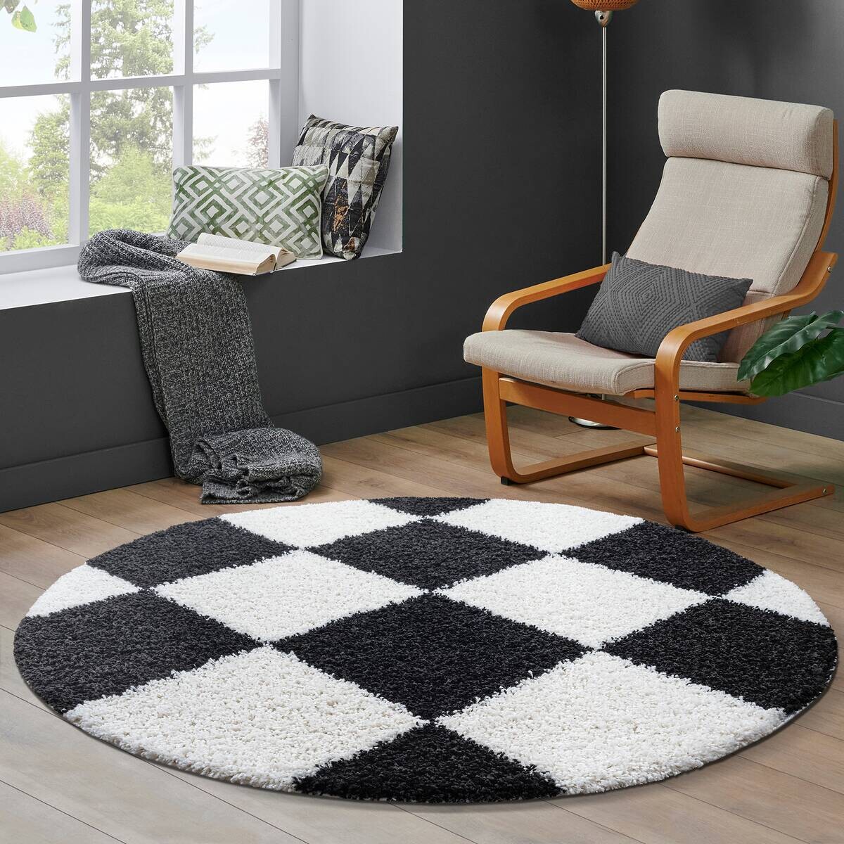 Sanat Hochflorteppich MILANO schwarz D: ca. 120 cm Sanat Hochflorteppich MILANO schwarz D: ca. 120 cm