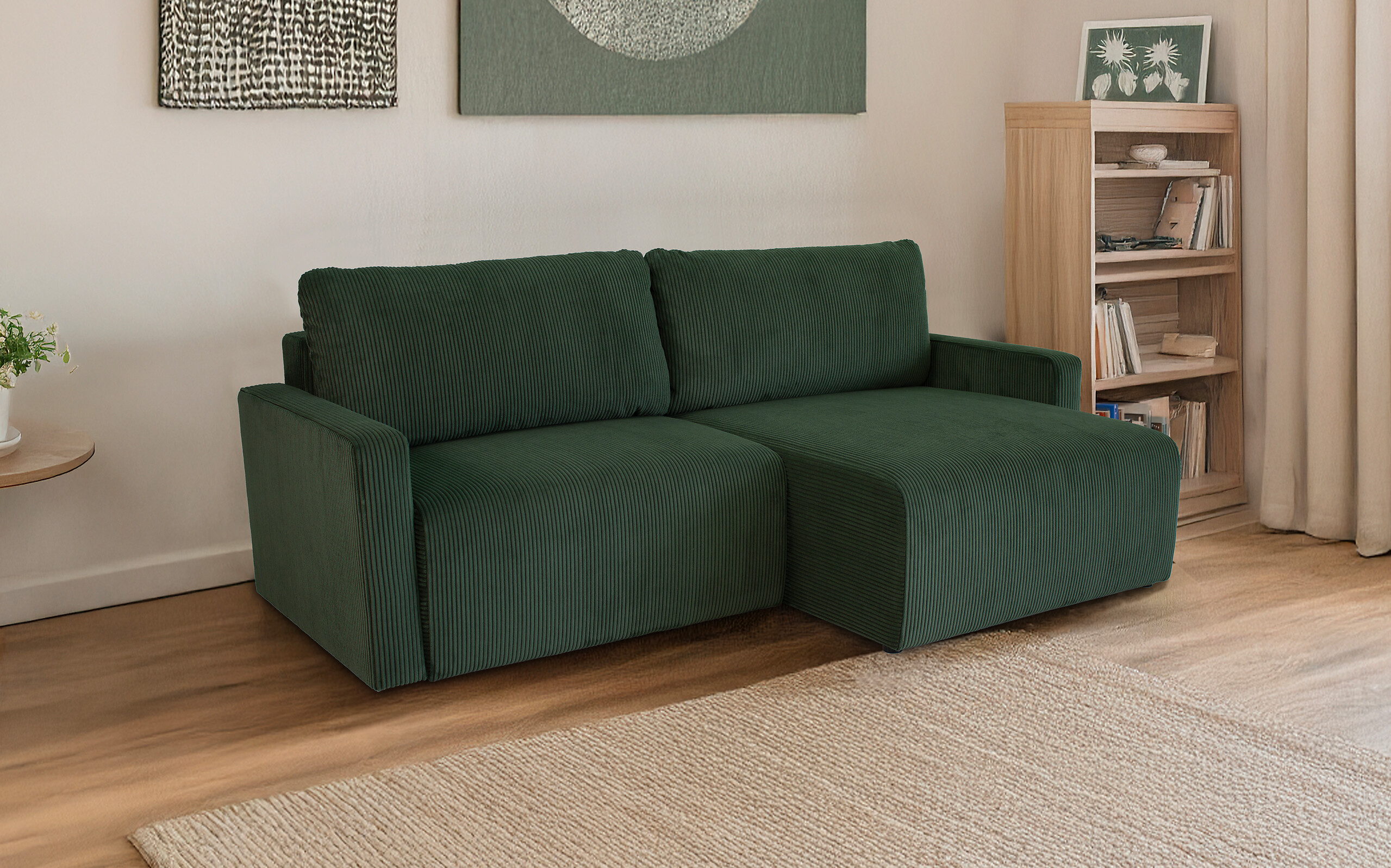Ecksofa mit Bettfunktion und Bettkasten grün Microfaser B/H/T: ca. 227x92x146 cm Ecksofa mit Bettfunktion und Bettkasten grün Microfaser B/H/T: ca. 227x92x146 cm
