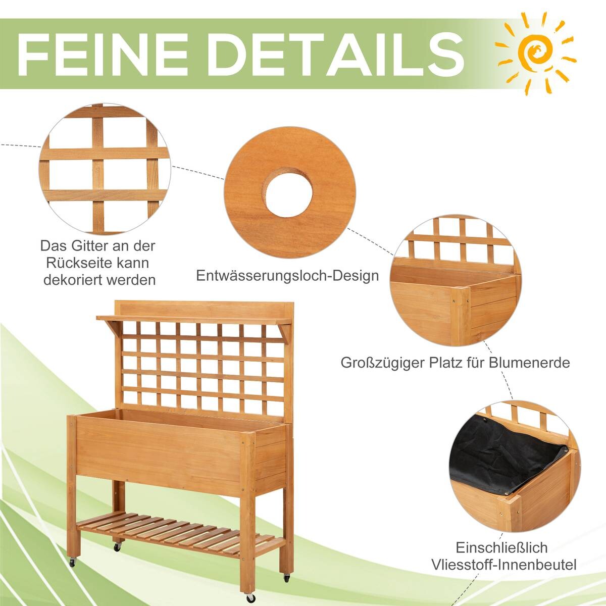 Outsunny Pflanztisch hellbraun B/H/L: ca. 40x135x105 cm