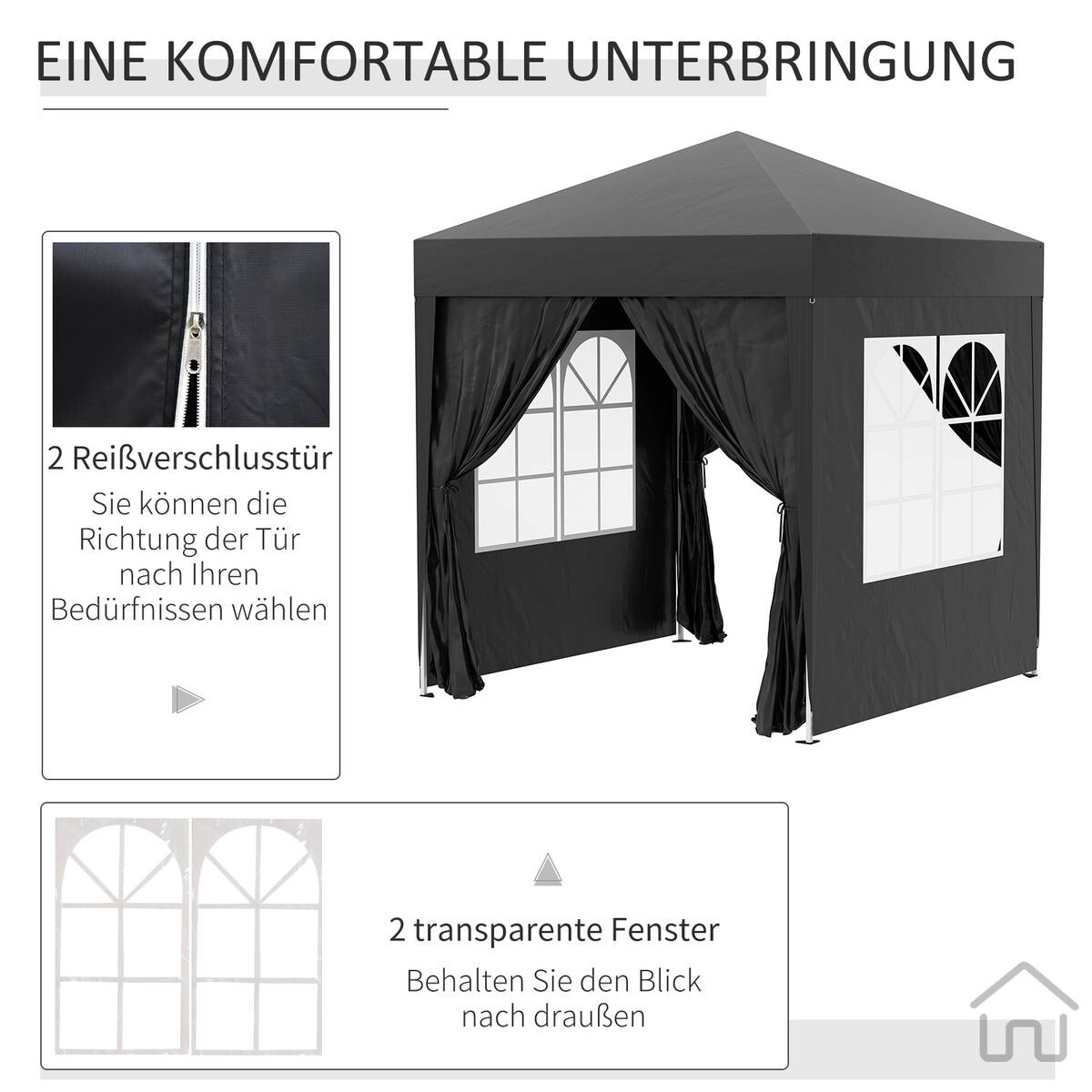 Outsunny Faltpavillon schwarz Stoff B/H/L: ca. 200x240x200 cm