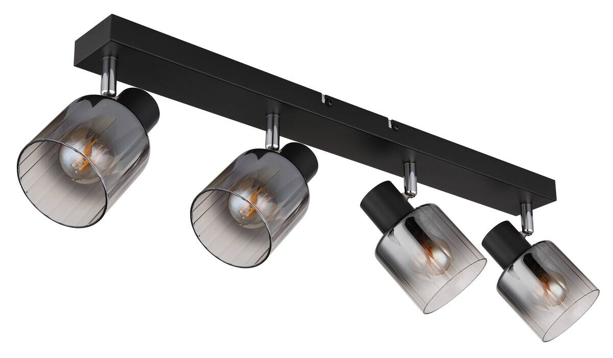 GLOBO Spot Jack Rauch schwarz klar Metall Glas B/H/L: ca. 56x13,5x8 cm E14 4 Brennstellen