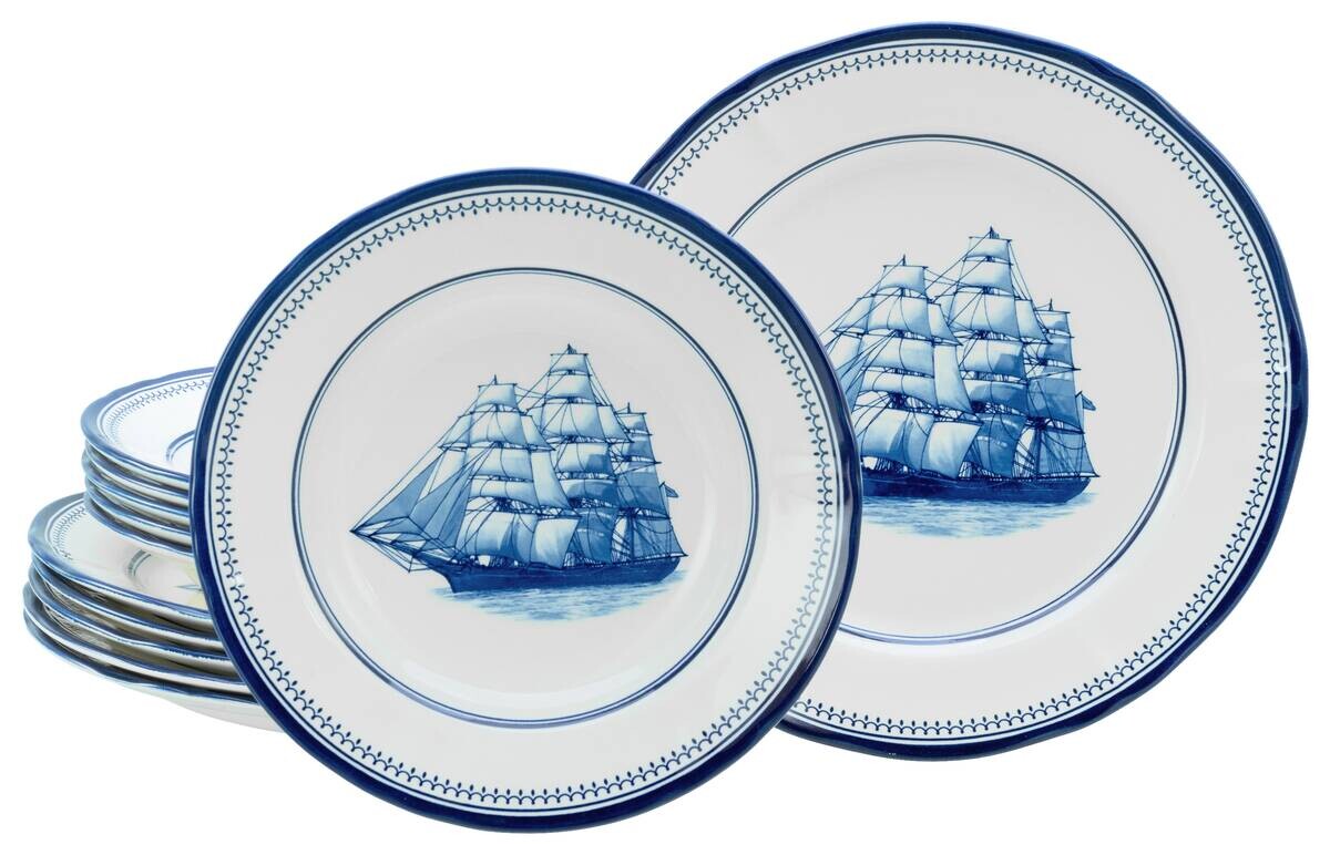 CreaTable Tafelservice Segelschiff blau Steingut 12 tlg.