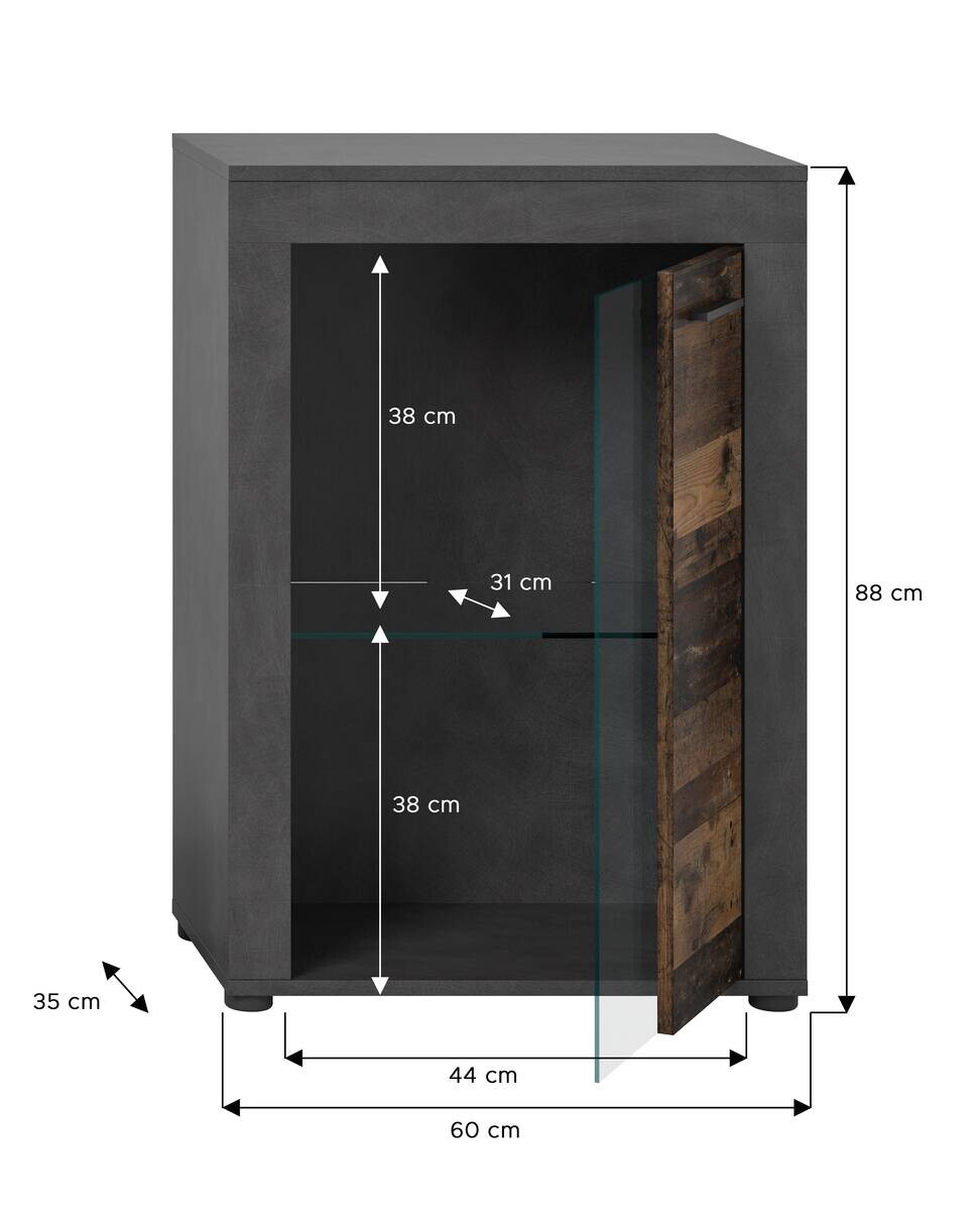 Vitrine Jam Matera Nachbildung Old Wood Nachbildung B/H/T: ca. 86x60x35 cm