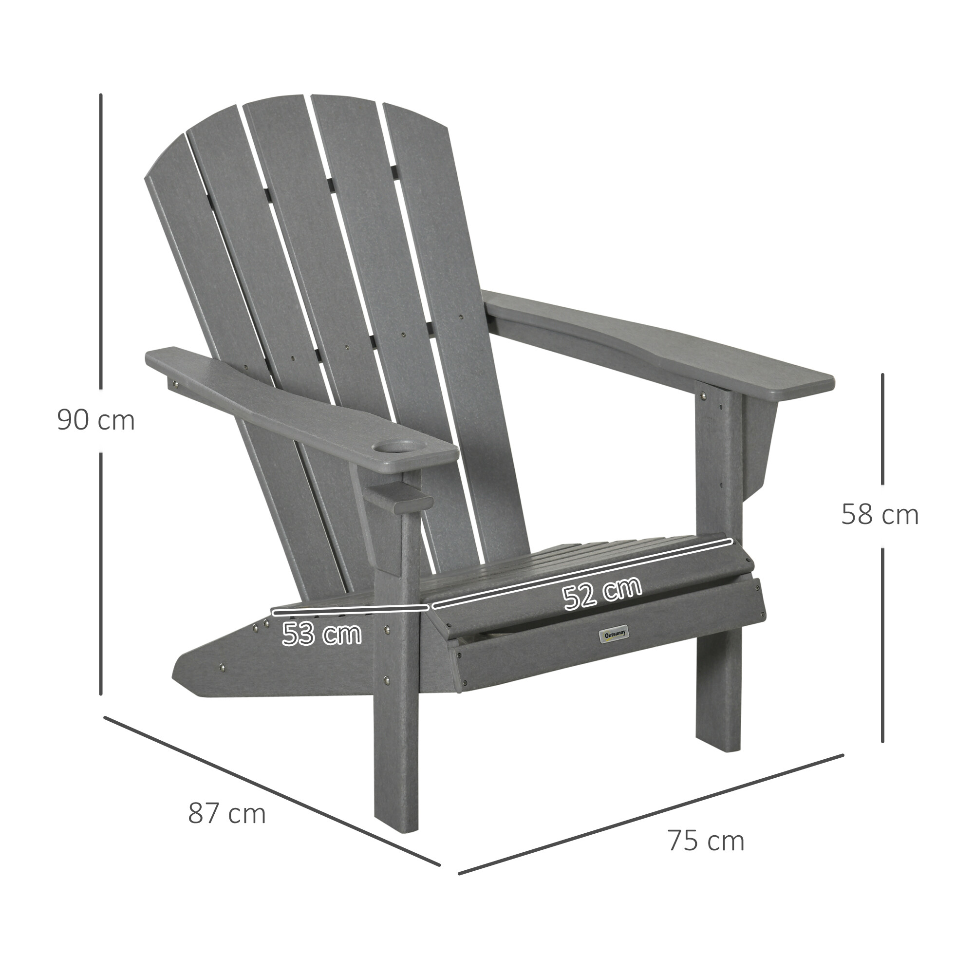 Outsunny Gartenstuhl grau Holzwerkstoff B/H/T: ca. 75x90x87 cm