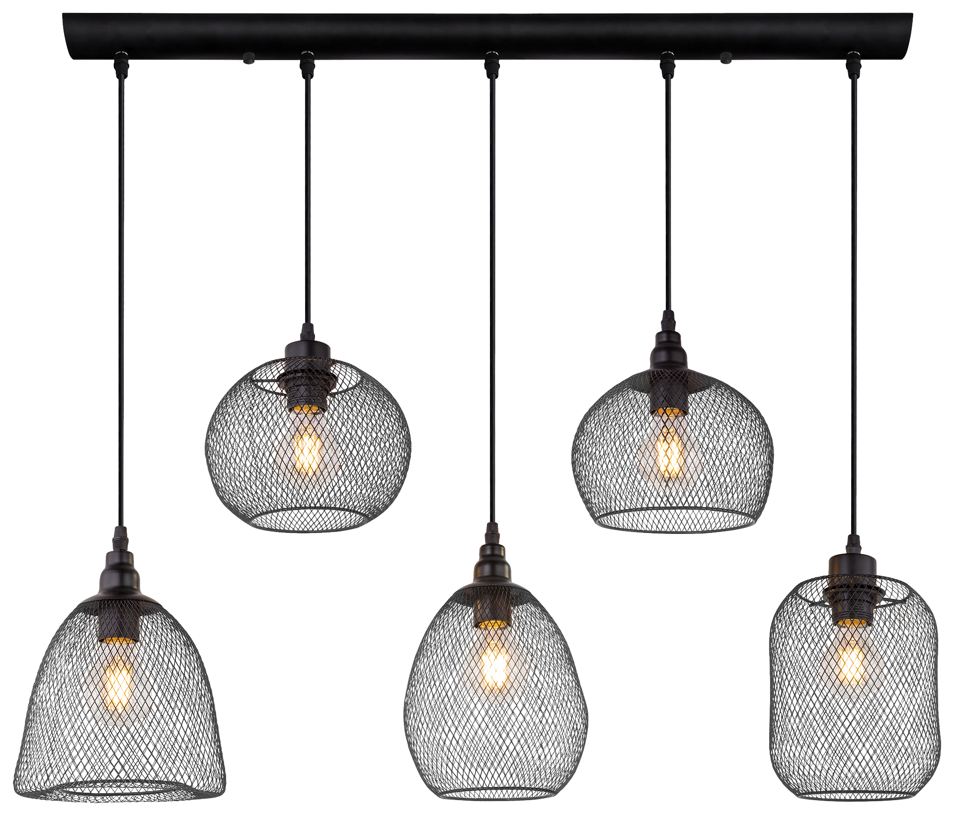 GLOBO Pendelleuchte Anya schwarz Metall B/H/T: ca. 89x120x20 cm E27 5 Brennstellen