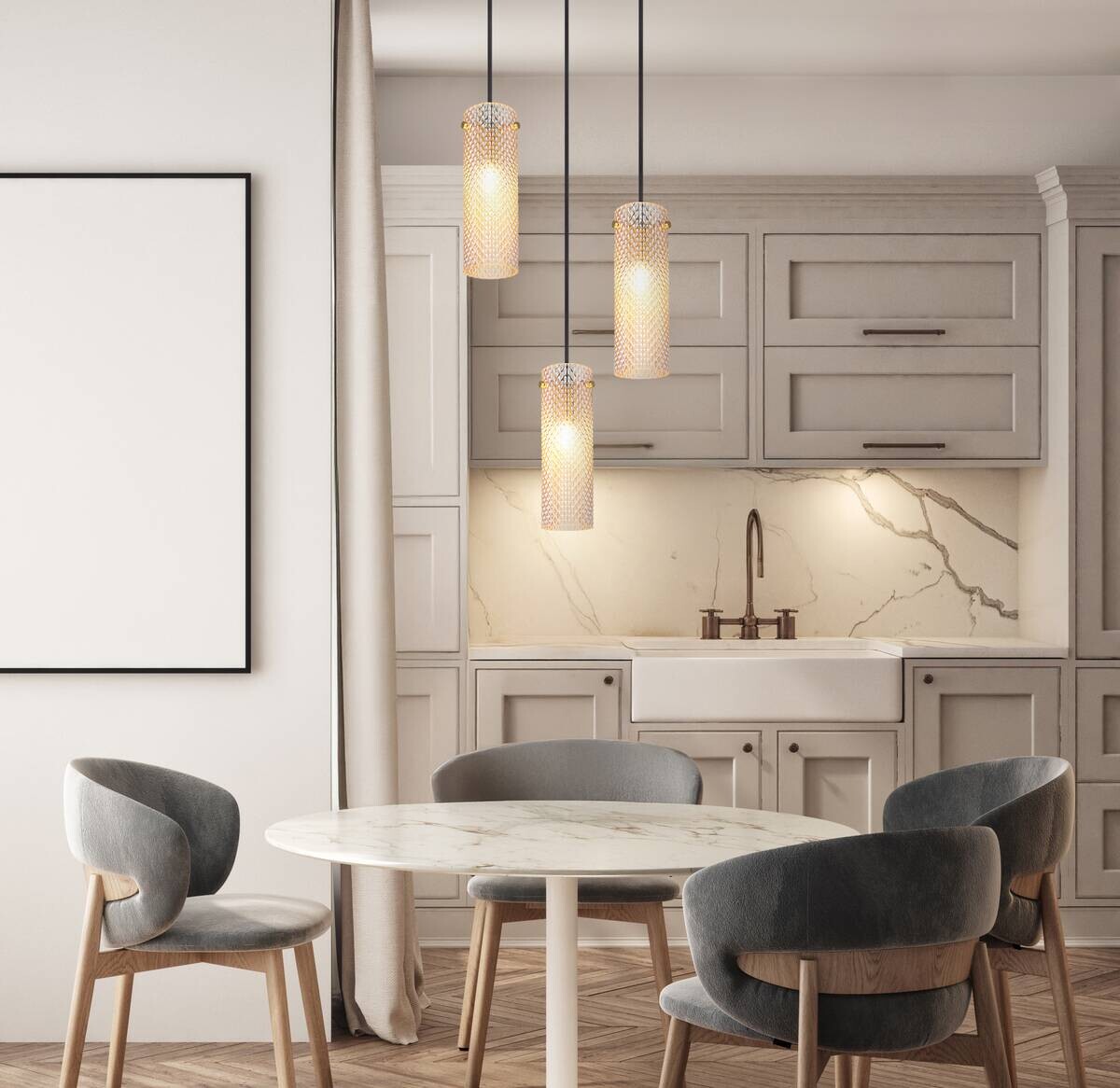 GLOBO Pendelleuchte amber gold Glas Metall H/D: ca. 120x35 cm E14 3 Brennstellen