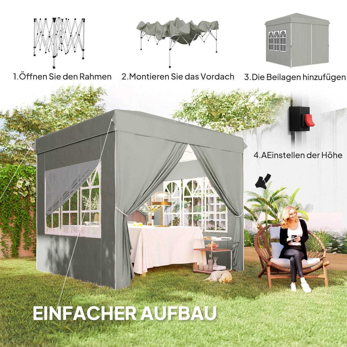 Outsunny Pavillon hellgrau Polyester B/H/L: ca. 248x270x248 cm