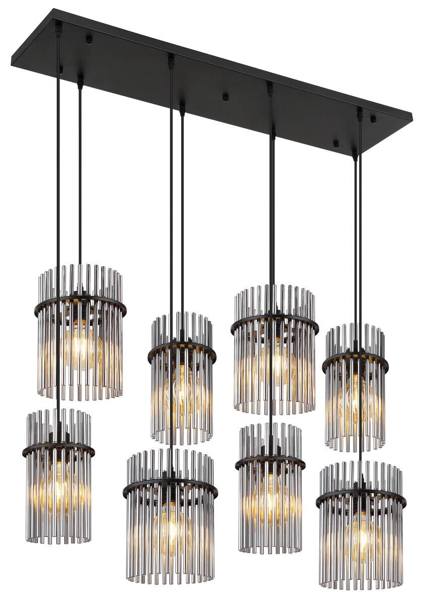 GLOBO Pendelleuchte mattschwarz schwarz Rauch Metall Glas B/H: ca. 110x125 cm E27 8 Brennstellen