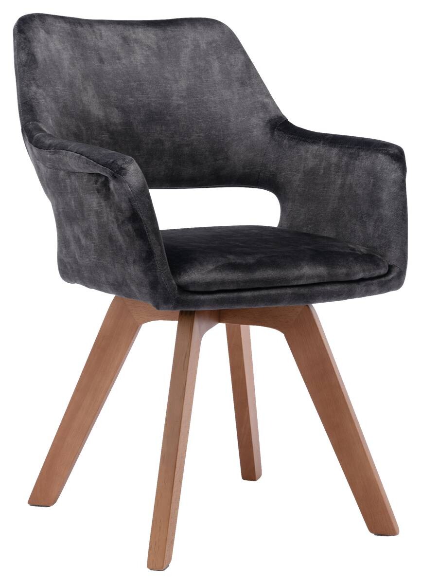 Stuhl KLARA 2er-Set anthrazit Vintage Samt Holz B/H/T: ca. 52x89x63,5 cm