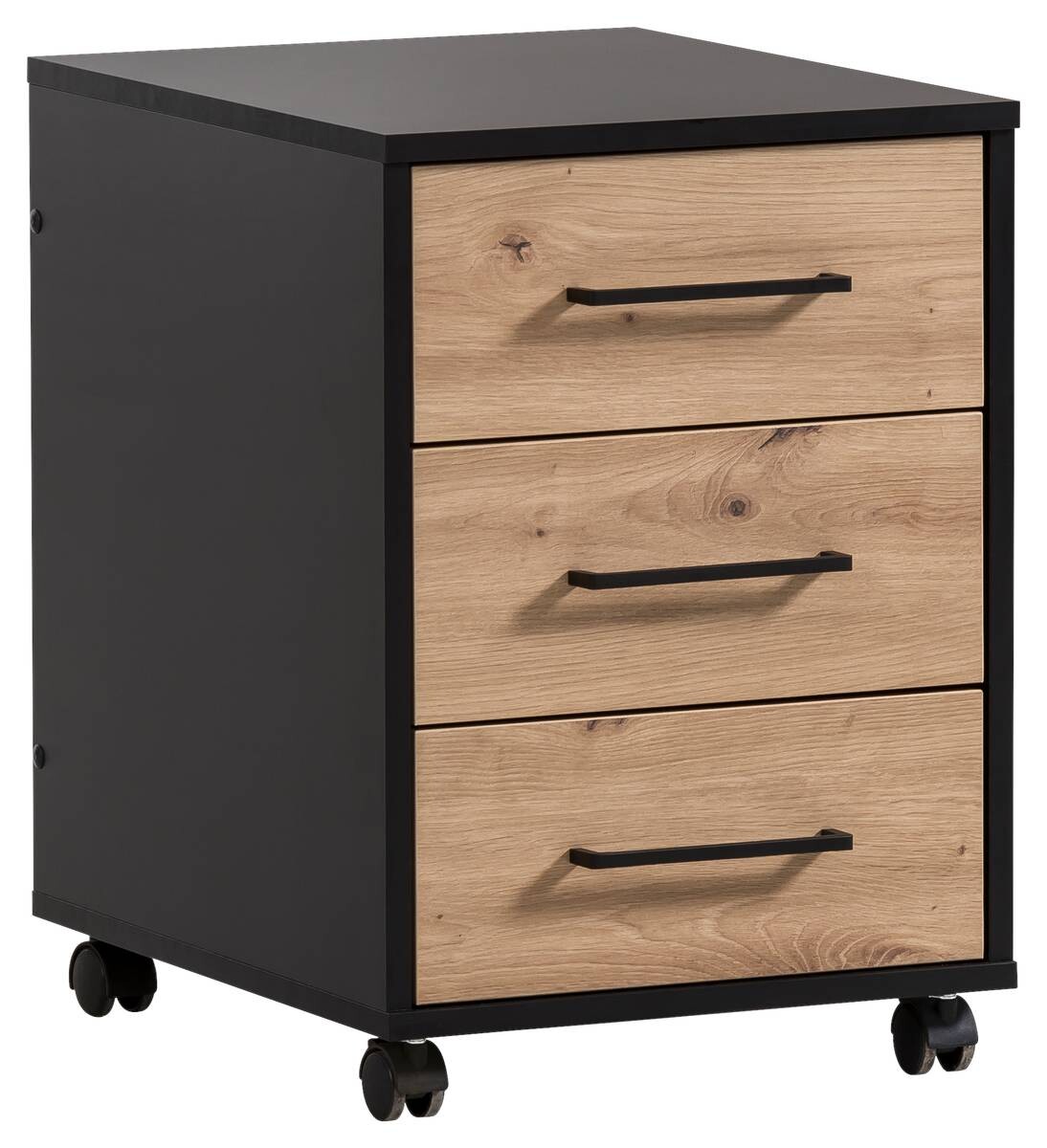 Rollcontainer Aino Eiche Artisan Nachbildung schwarz matt B/H/T: ca. 40x57x50 cm