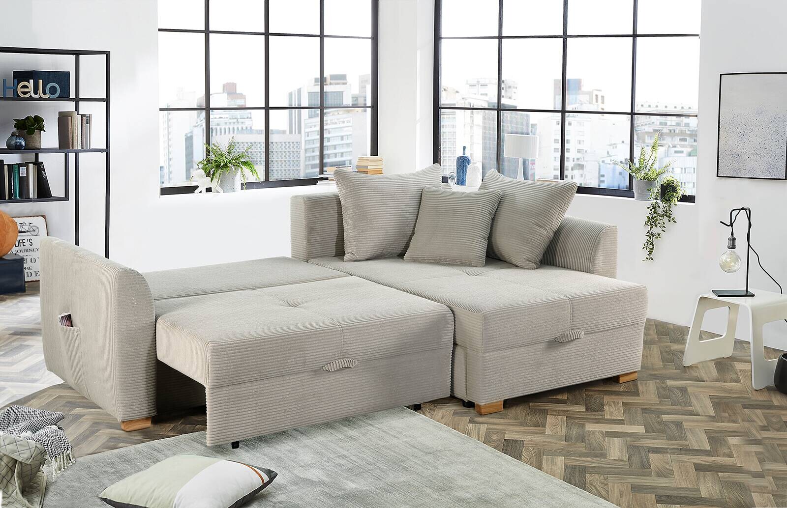 Ecksofa mit Bettfunktion und Bettkasten Greige B/H/T: ca. 236x81x160 cm Ecksofa mit Bettfunktion und Bettkasten Greige B/H/T: ca. 236x81x160 cm