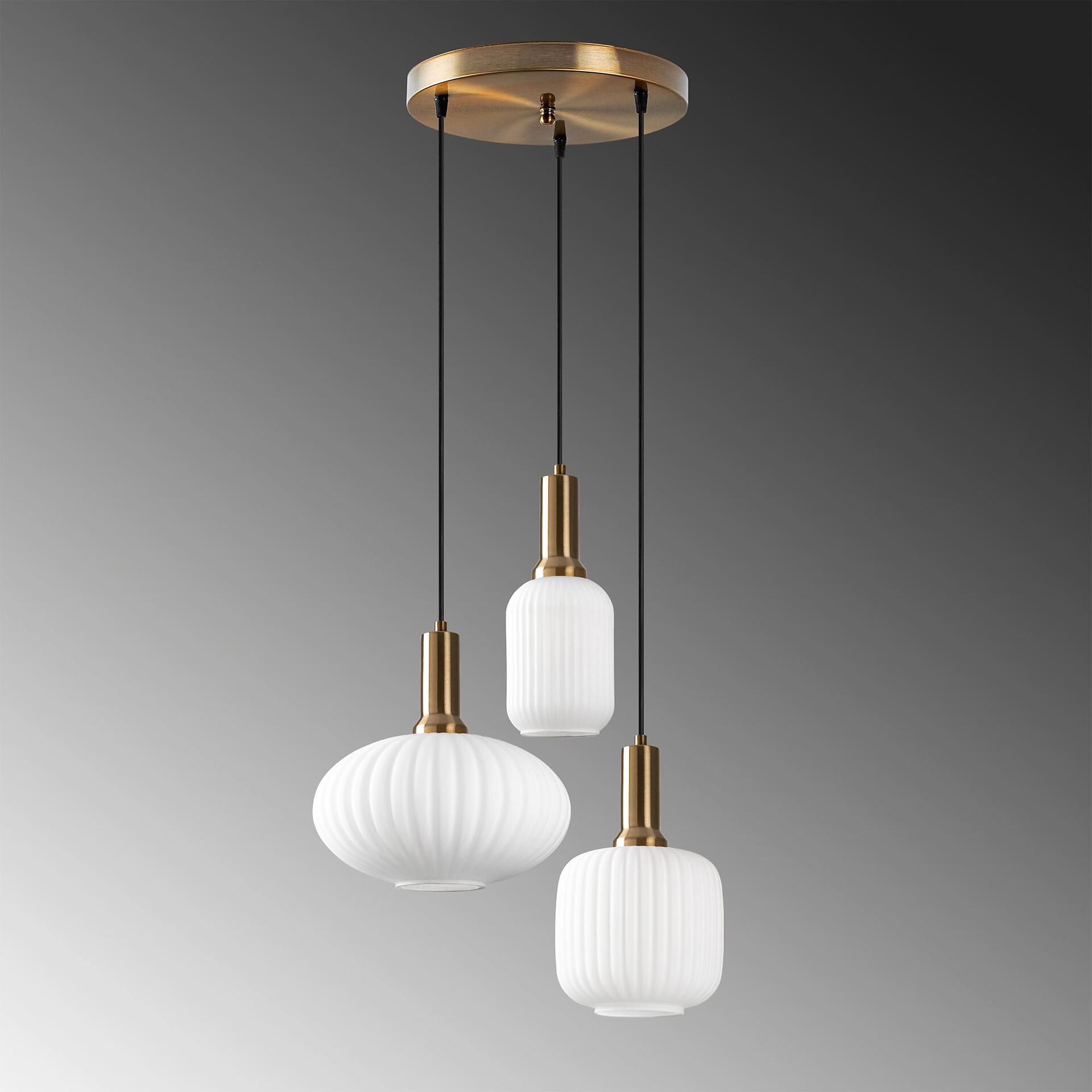 Opviq Pendelleuchte Asker-15201 gold Glas Metall B/H/T/L/D: ca. 55x130x55x55x55 cm E27 3 Brennstellen