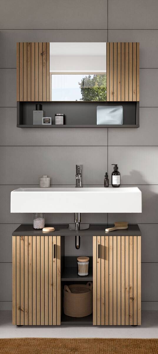 Badezimmer-Set Mone Basalt Nachbildung Artisan Oak Nachbildung B/H/T: ca. 80x180x30 cm