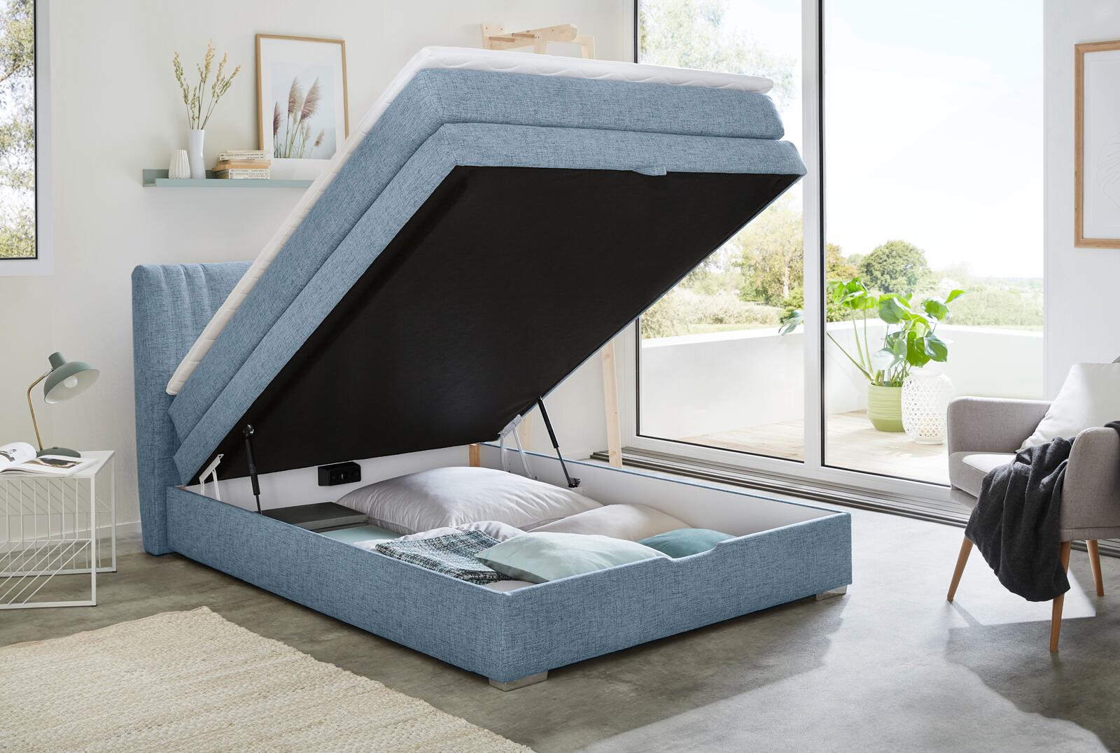 Boxspringbett blau Liegefläche B/L: ca. 140x200 cm