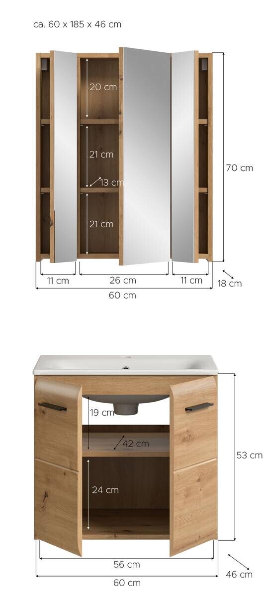 Badezimmer-Set Ice Artisan Oak Nachbildung B/H/T: ca. 60x185x46 cm