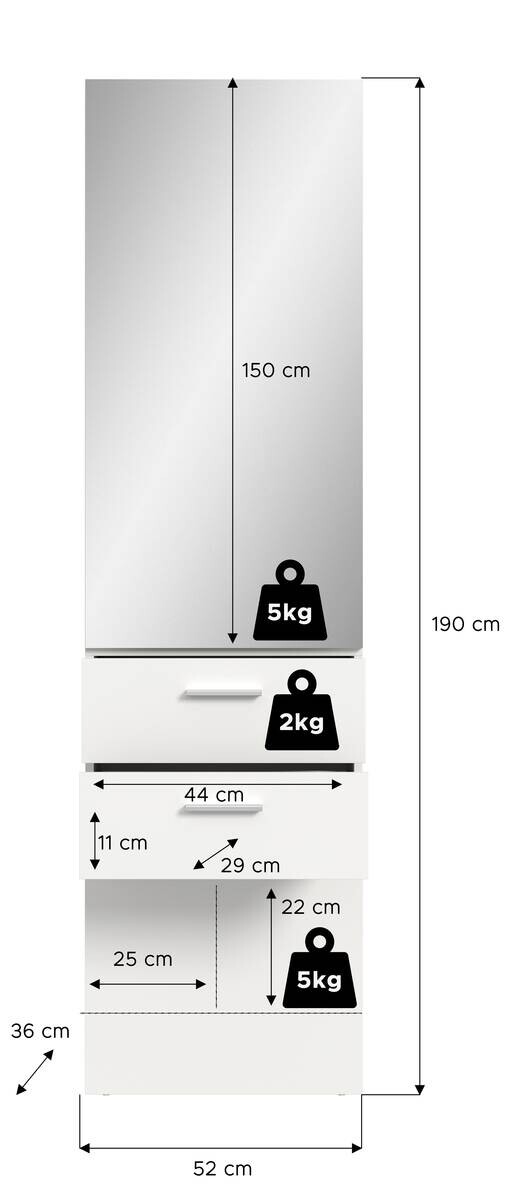 Garderobenpaneel VAGA weiß B/H/T: ca. 52x190x36 cm