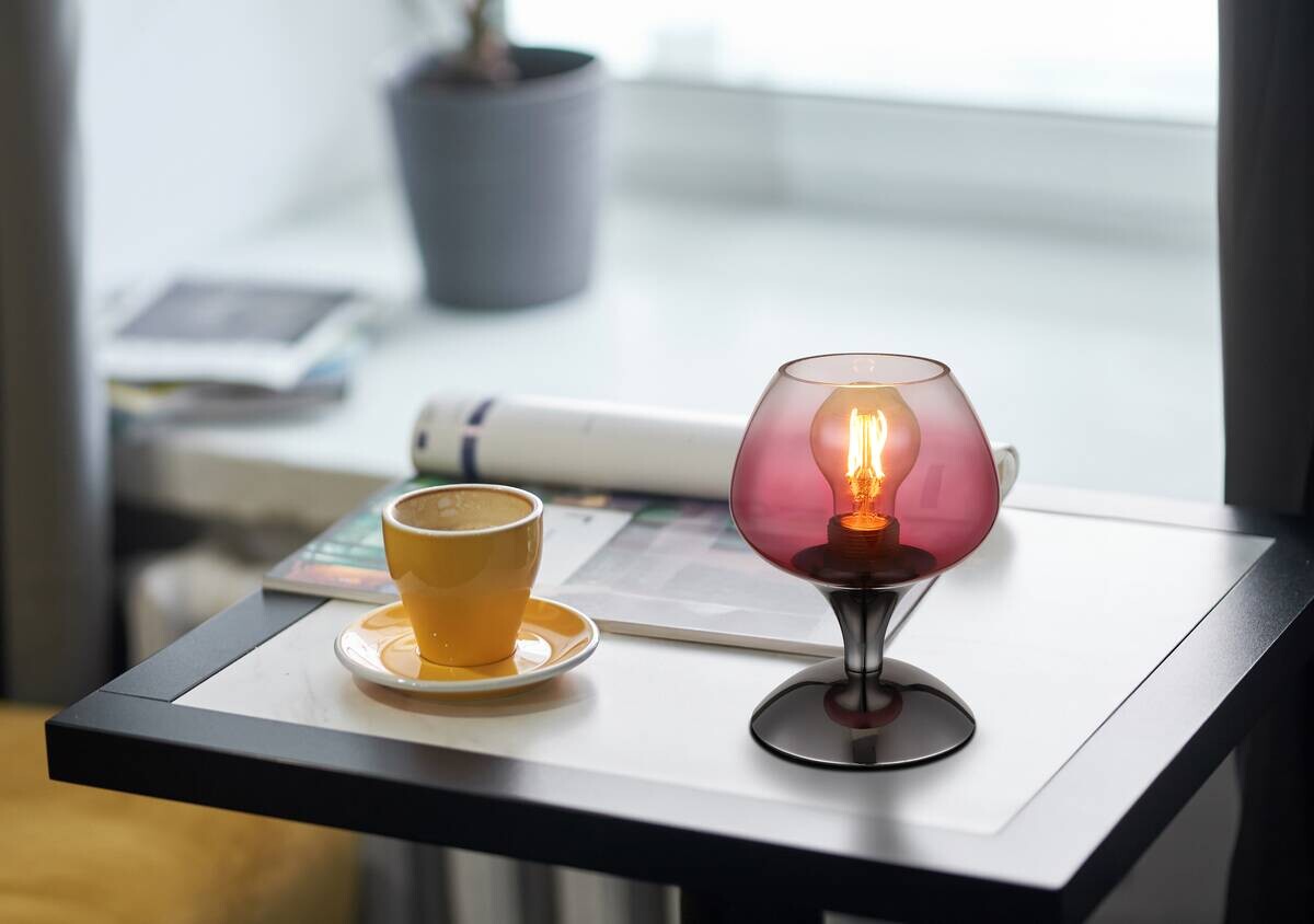 GLOBO Tischleuchte brombeer Chrom schwarz Metall Textil Glas H/D: ca. 20,5x15 cm E27 1 Brennstellen