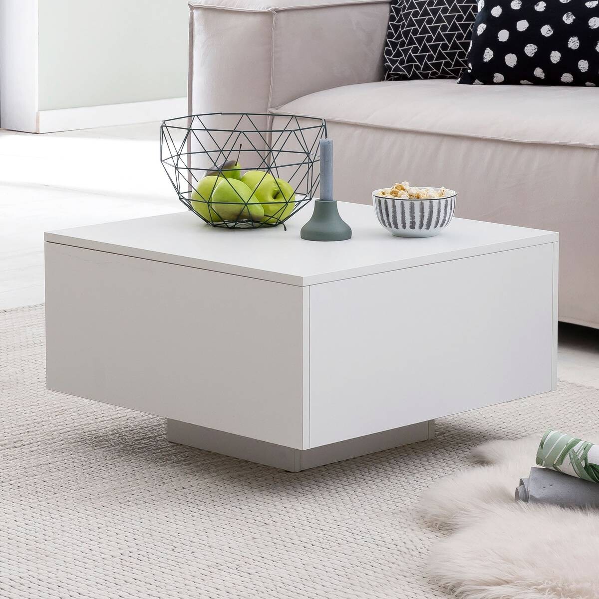 Wohnling Couchtisch weiß Holzwerkstoff B/H/T: ca. 60x35,5x60 cm
