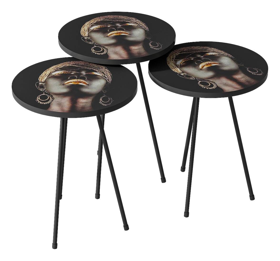 Beistelltisch 3er-Set. 10878430 schwarz Metall B/H/T: ca. 38x55x38 cm