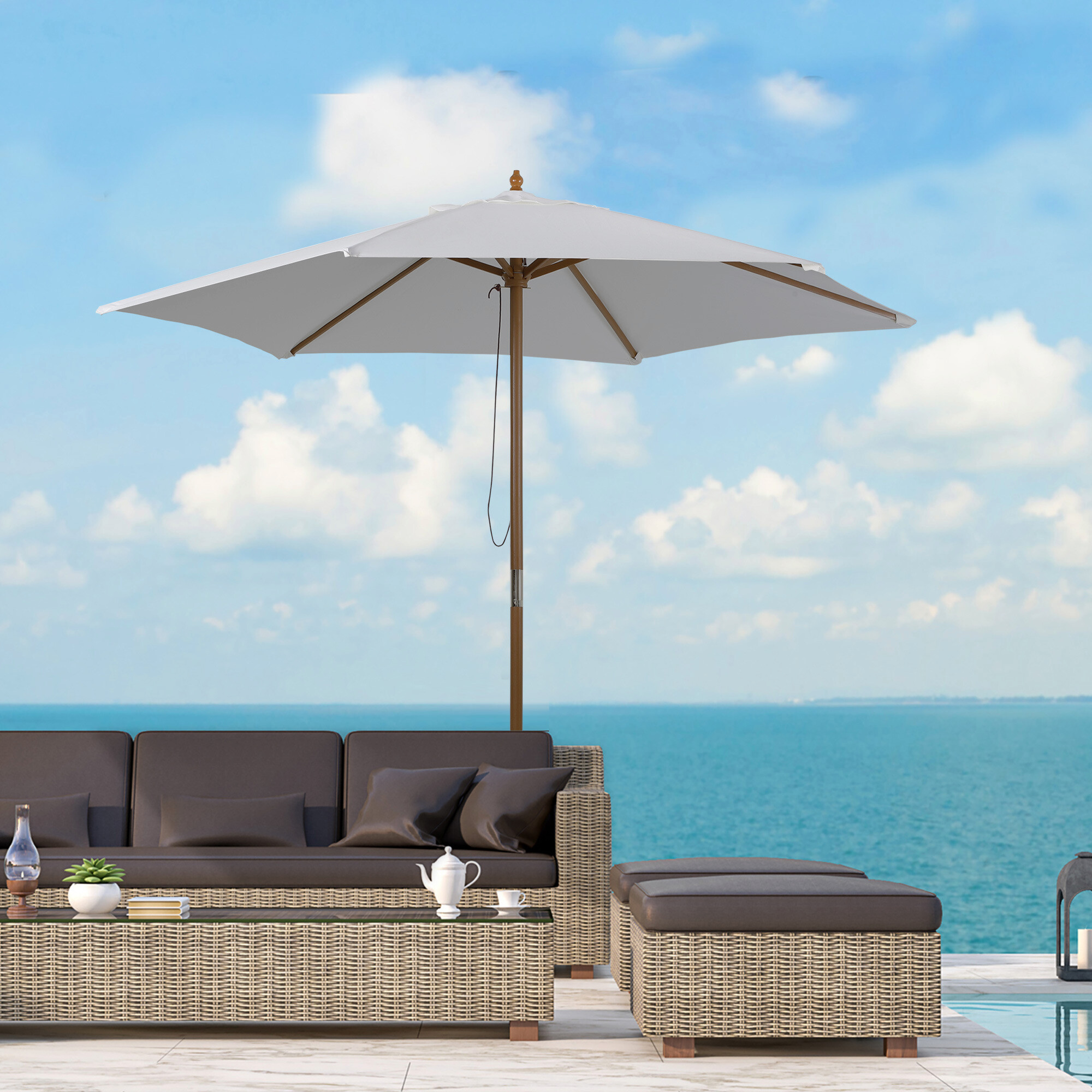 Outsunny Sonnenschirm creme Bambus H/D: ca. 230x250 cm