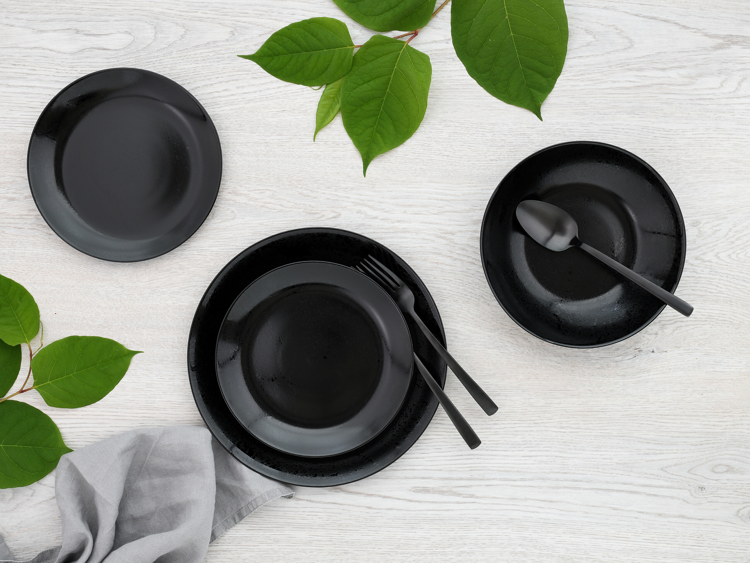 CreaTable Tafelservice Diana schwarz Glas 12 tlg.